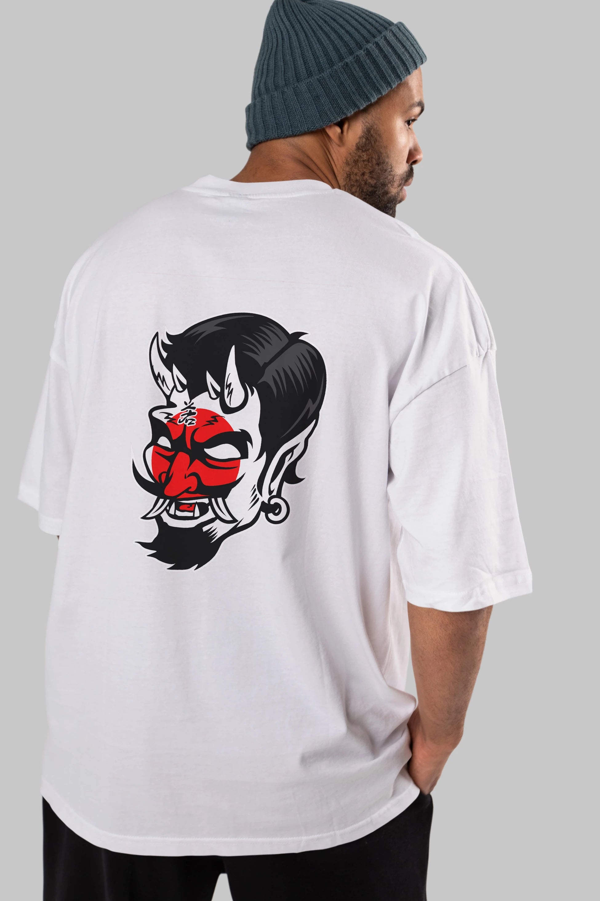 Japanese Devil Arka Baskılı Oversize t-shirt Erkek Kadın Unisex %100 Pamuk tişort