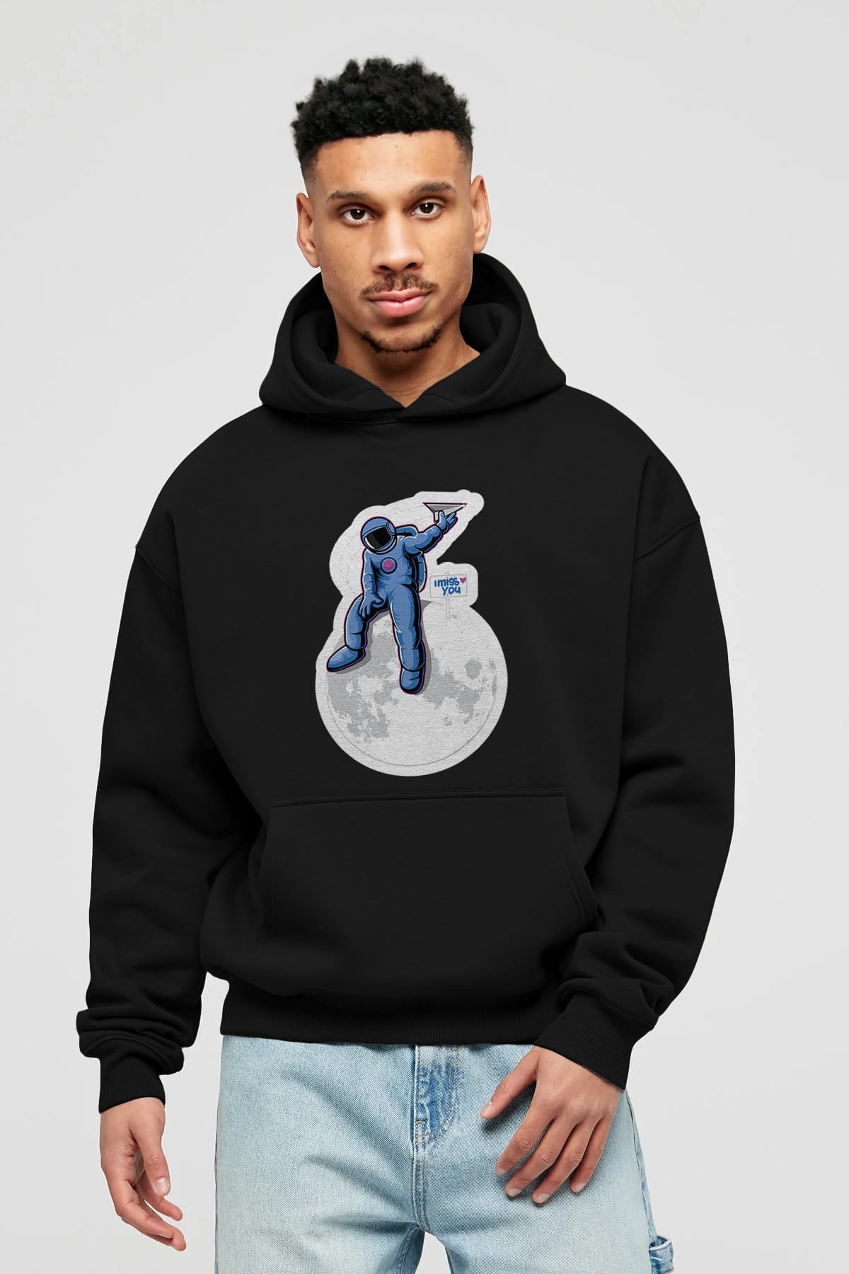 Astro Missing Earth Sticker Ön Baskılı Hoodie Oversize Kapüşonlu Sweatshirt Erkek Kadın Unisex