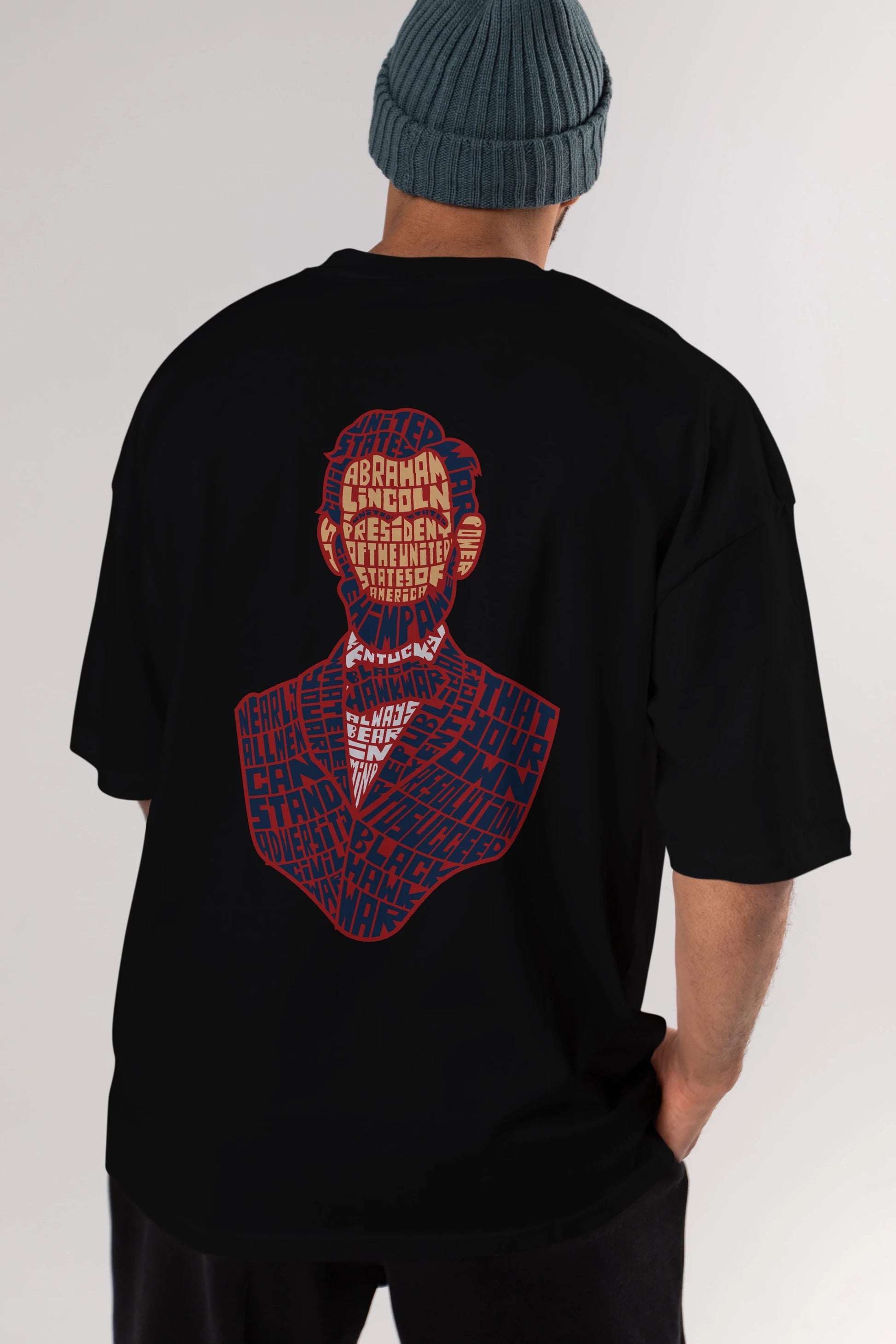 Abraham Lincoln Arka Baskılı Oversize t-shirt %100 pamuk Erkek Kadın Unisex
