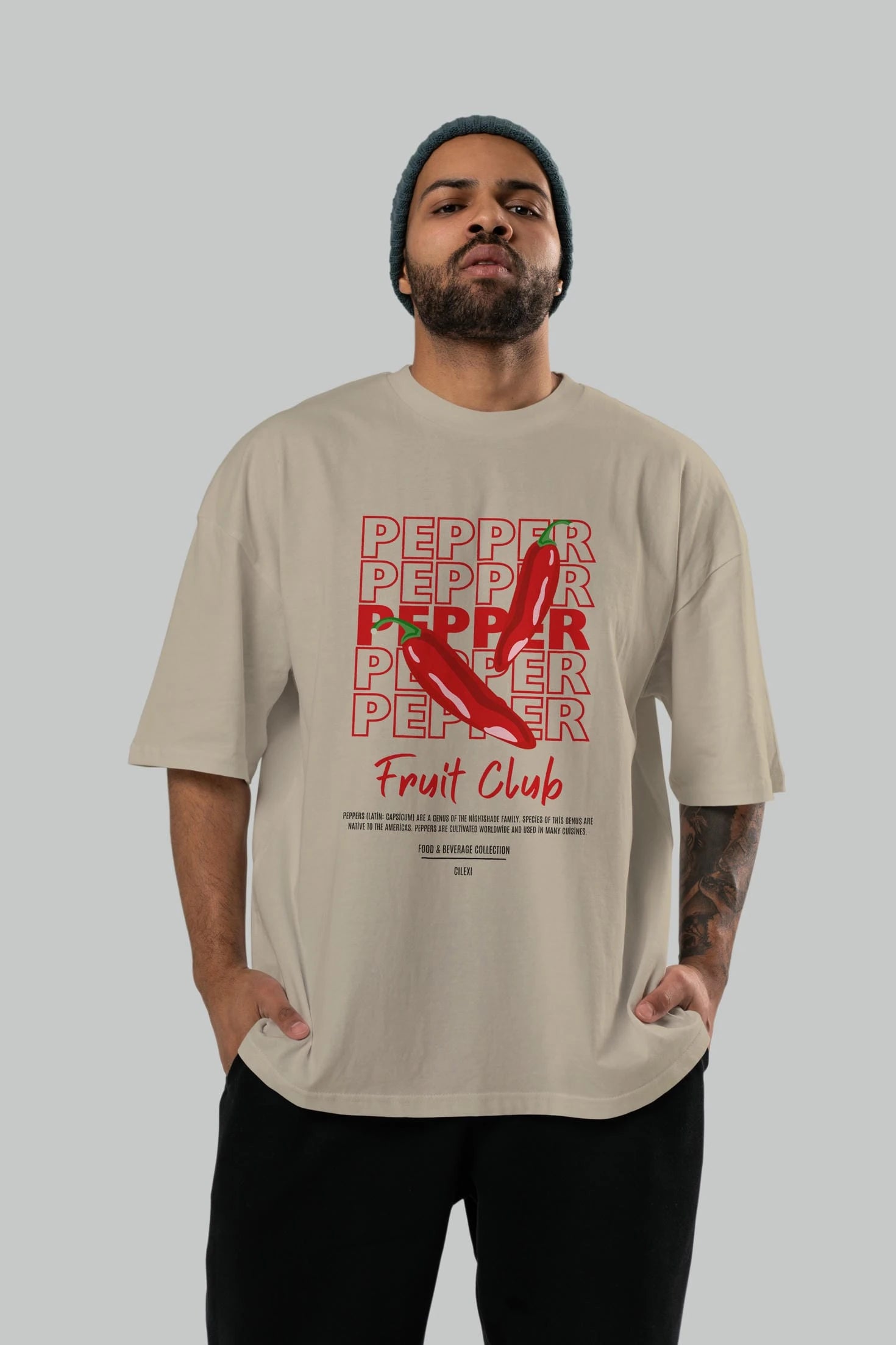 Pepper Ön Baskılı Oversize t-shirt Erkek Kadın Pamuk Bisiklet Yaka tişort