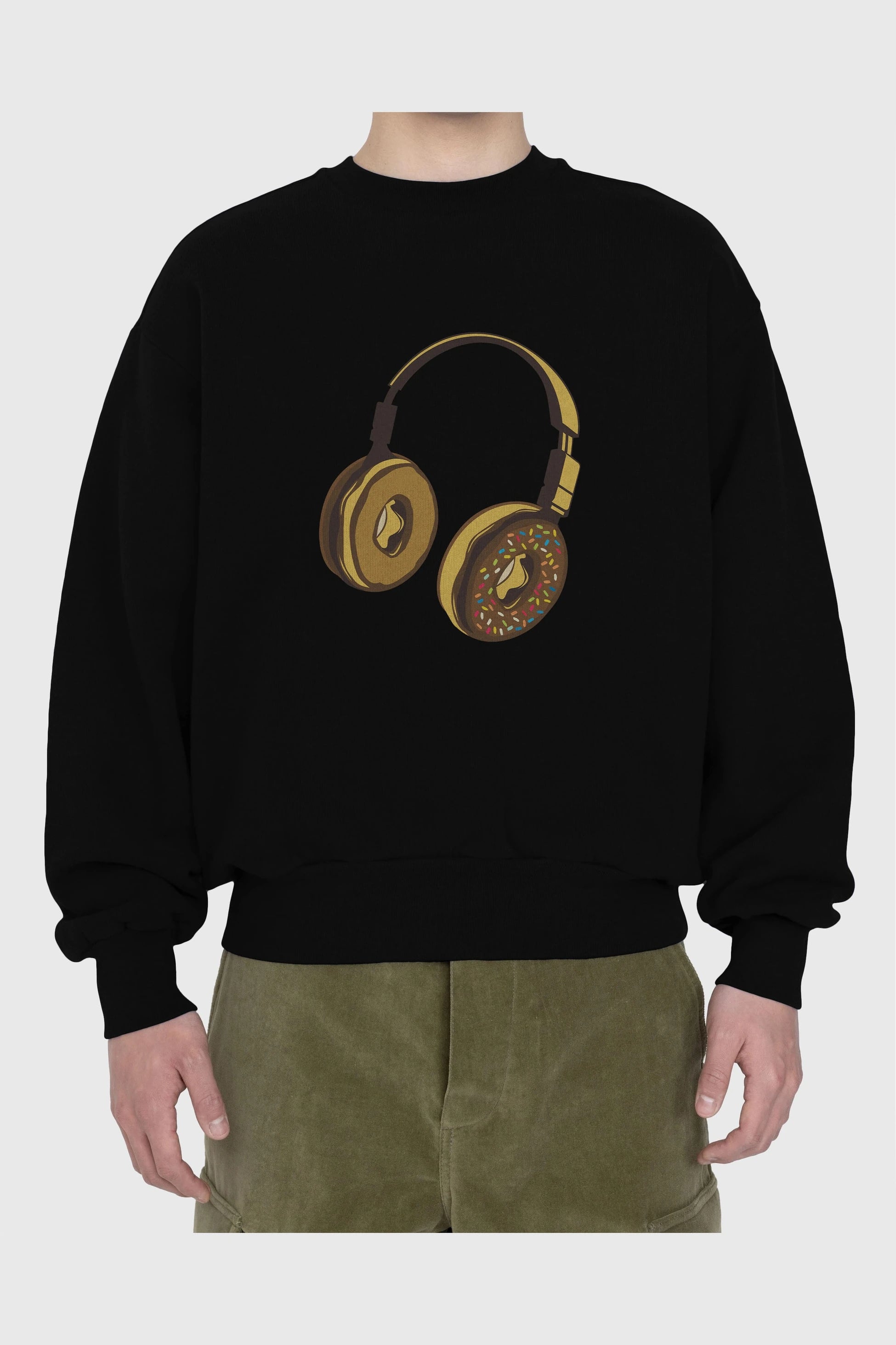 Headphone Donut Ön Baskılı Oversize Sweatshirt Erkek Kadın Unisex