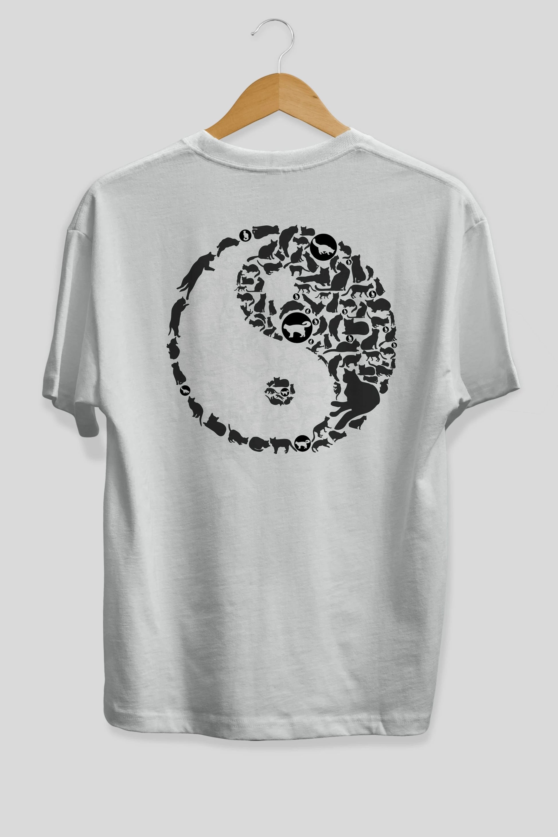 YinYang Cats Arka Baskılı Oversize t-shirt %100 pamuk Erkek Kadın Unisex