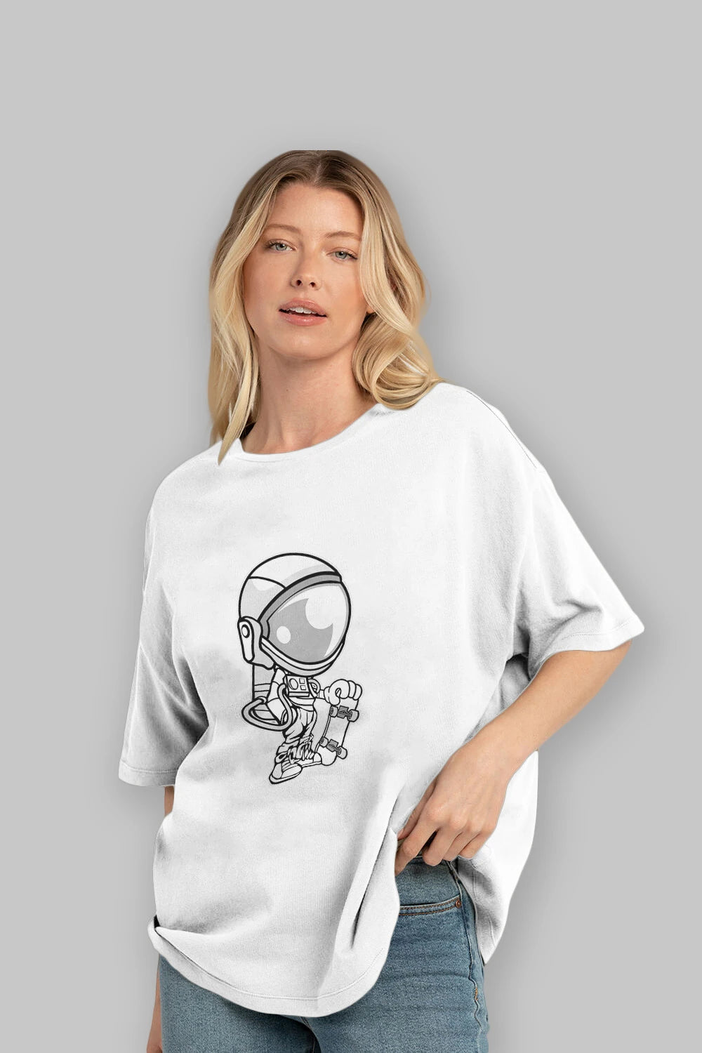Astronaut Skaterboy Ön Baskılı Oversize t-shirt Erkek Kadın Unisex %100 Pamuk tişort