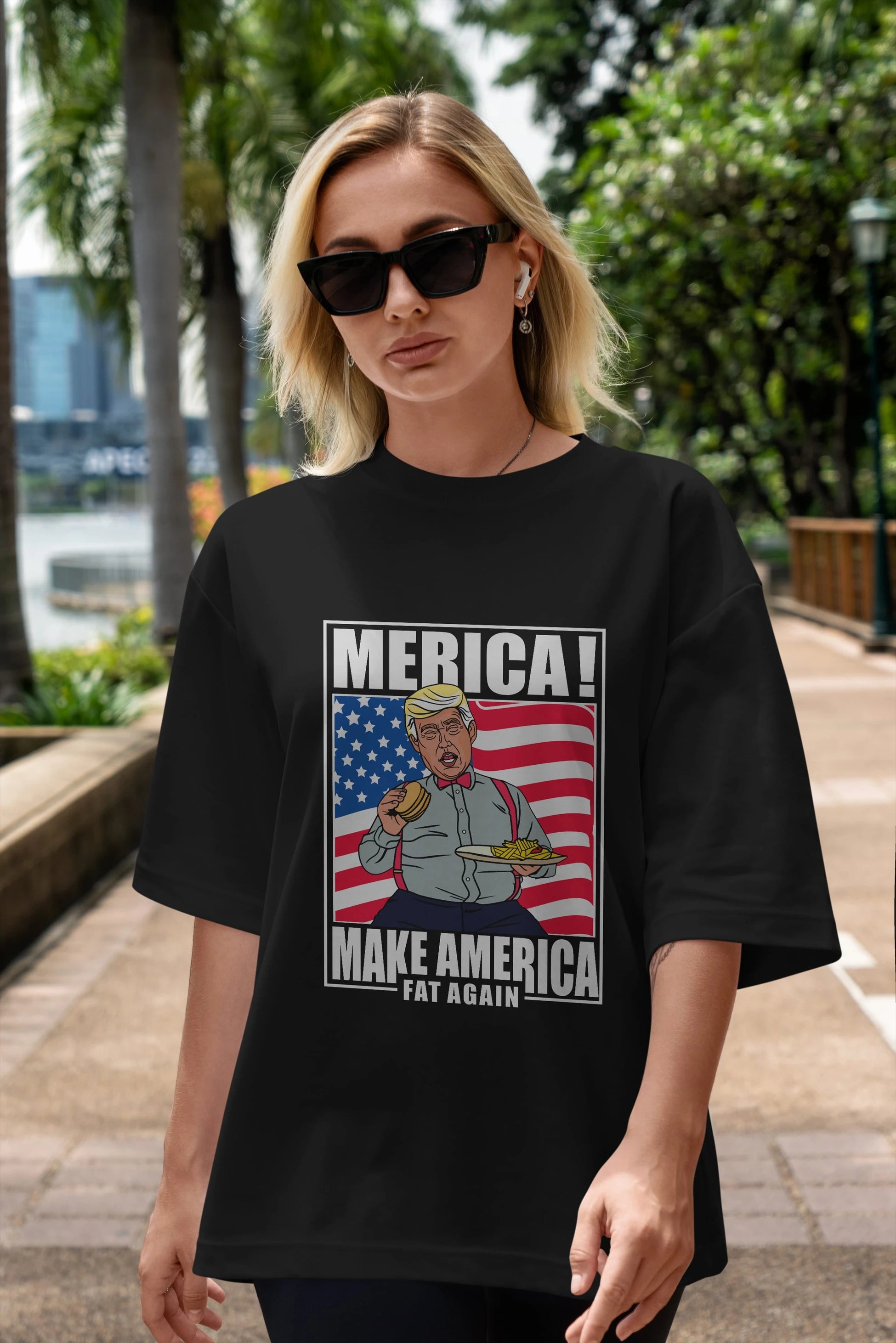 Trump Burger Ön Baskılı Oversize t-shirt Erkek Kadın Unisex %100 Pamuk tişort