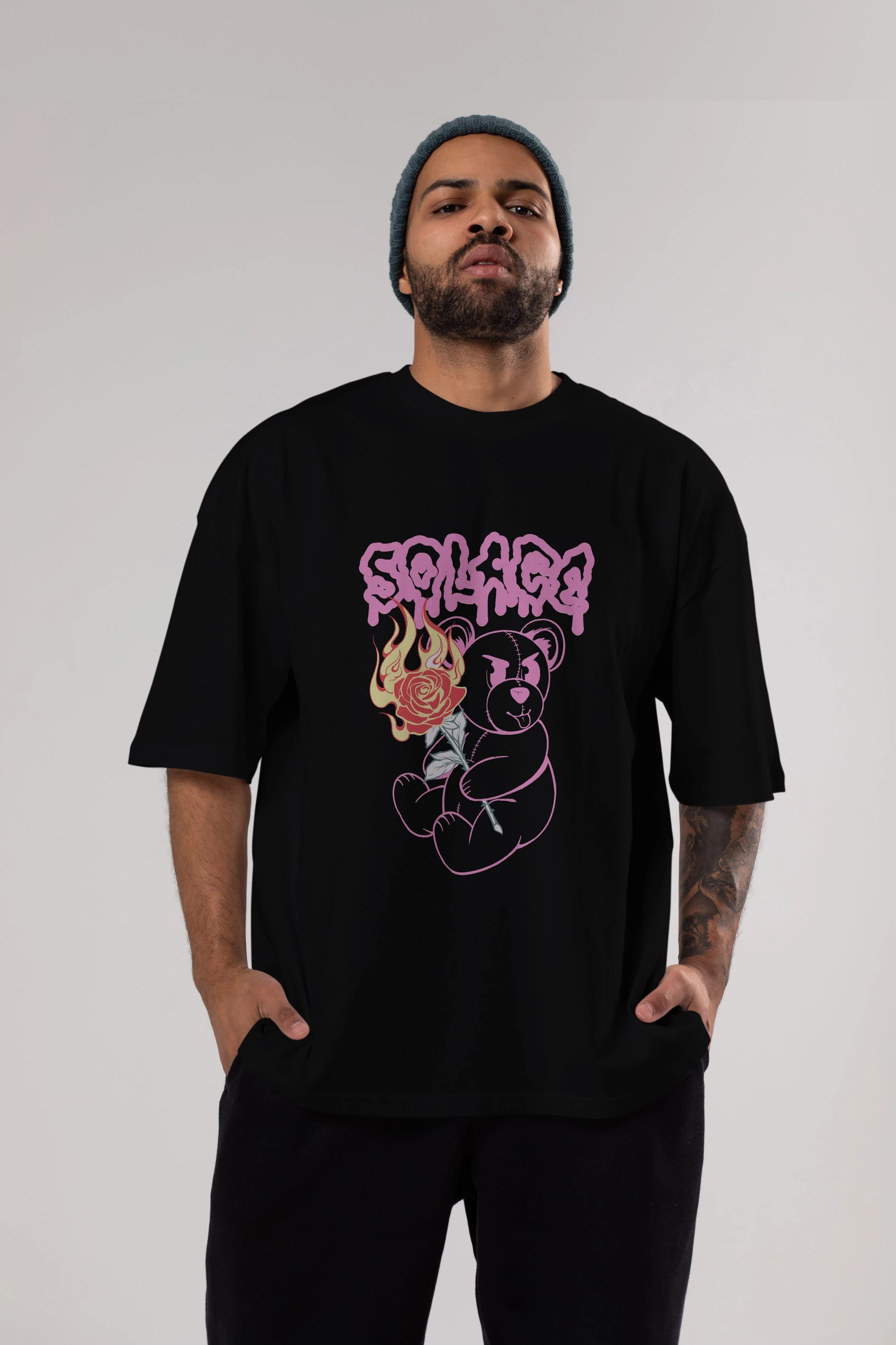 Solage Bear Ön Baskılı Oversize t-shirt Erkek Kadın Unisex