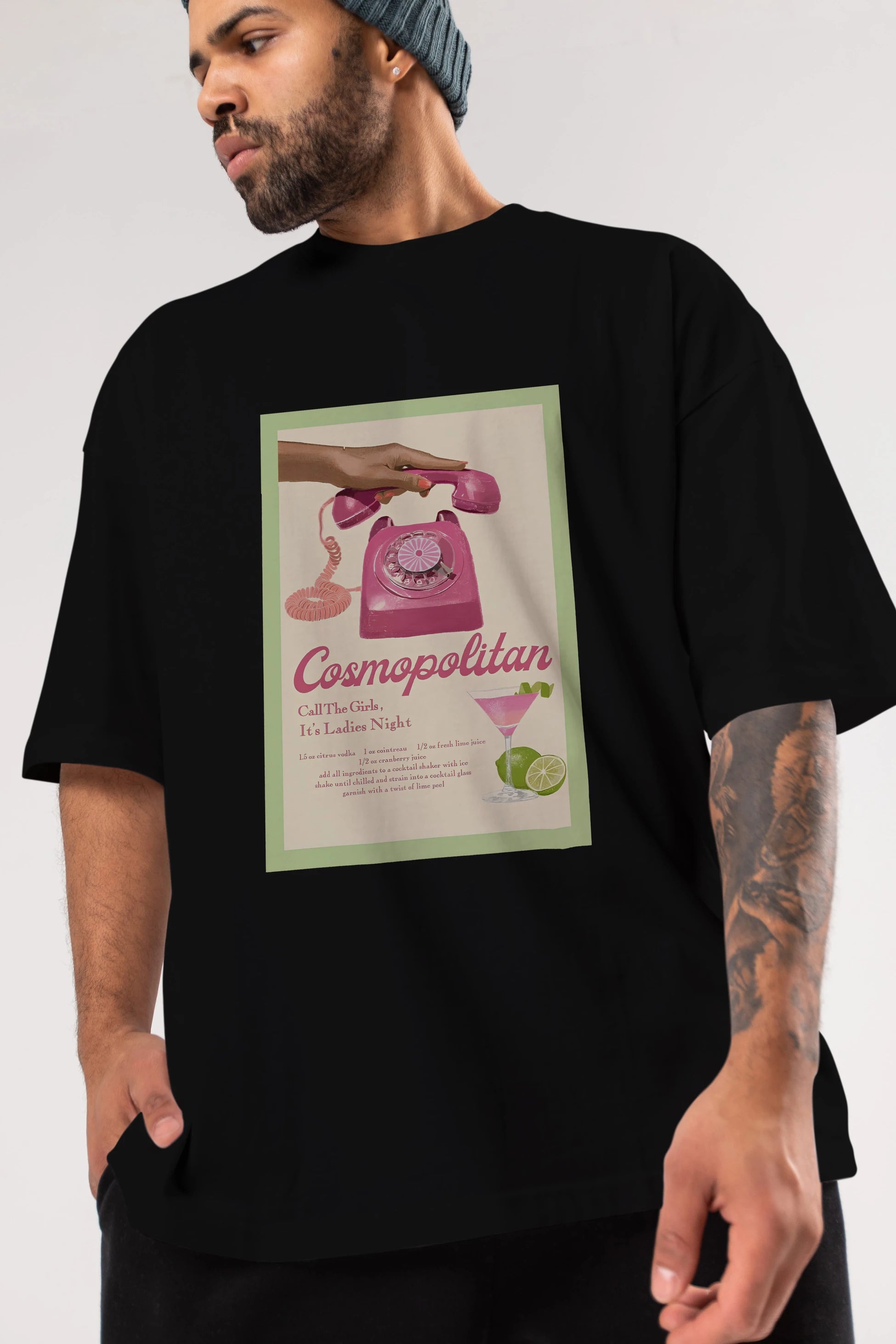Cosmopolitan 5 Ön Baskılı Oversize t-shirt Erkek Kadın Unisex %100 Pamuk Bisiklet Yaka tişort