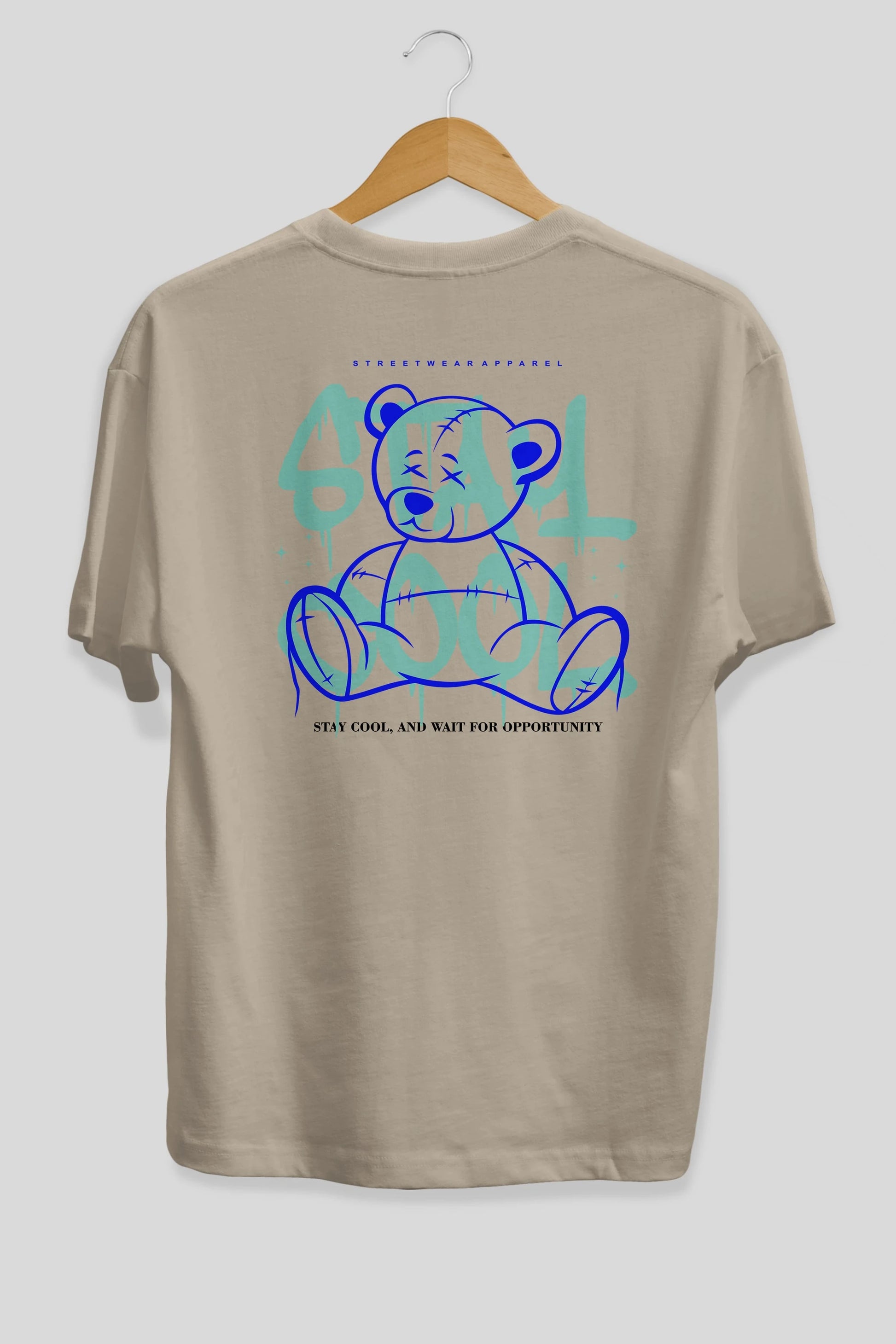 Teddy Bear Stay Cool 2 Arka Baskılı Oversize t-shirt Erkek Kadın Unisex