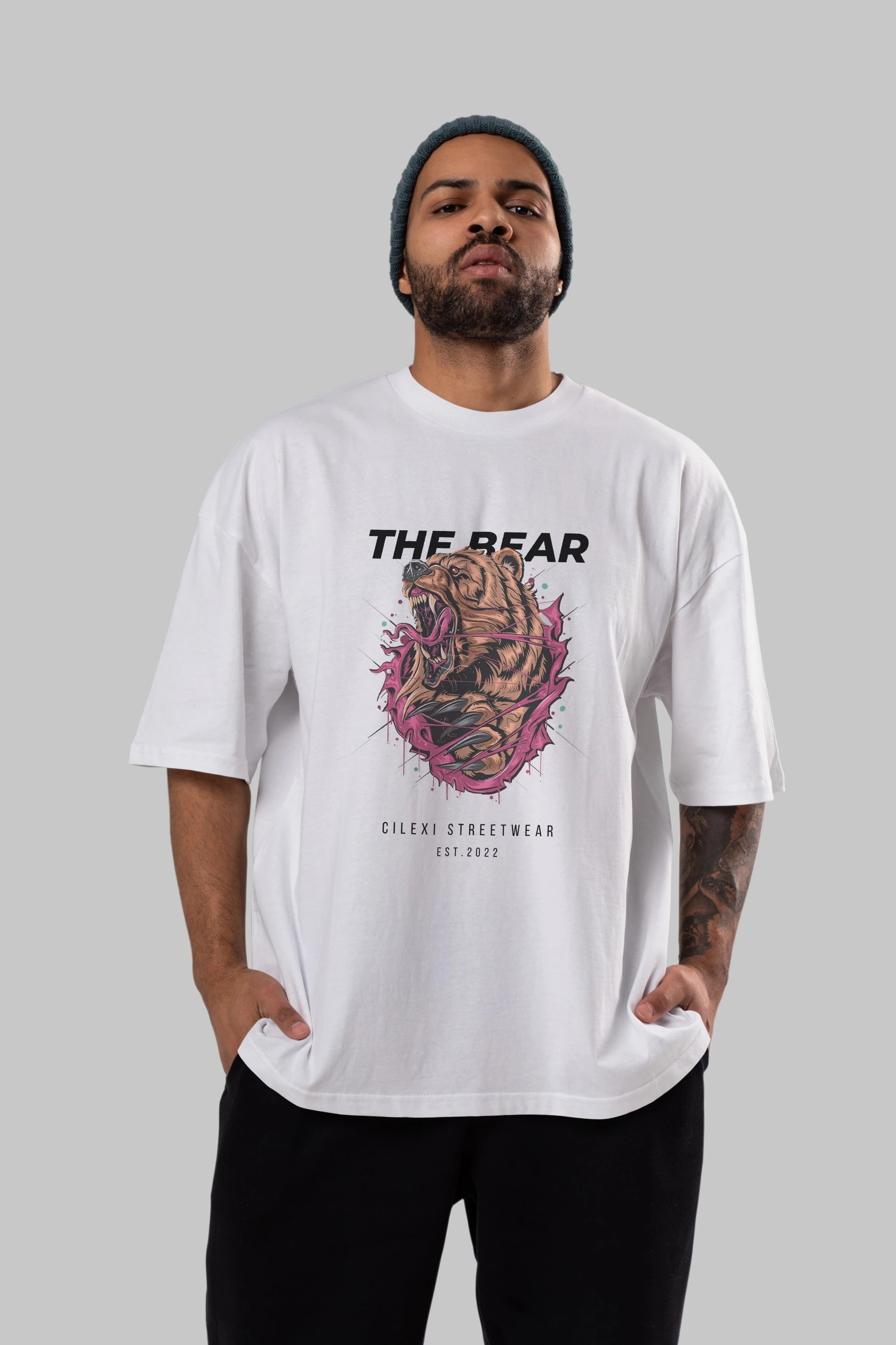 The Bear Ön Baskılı Oversize t-shirt Erkek Kadın Unisex %100 Pamuk