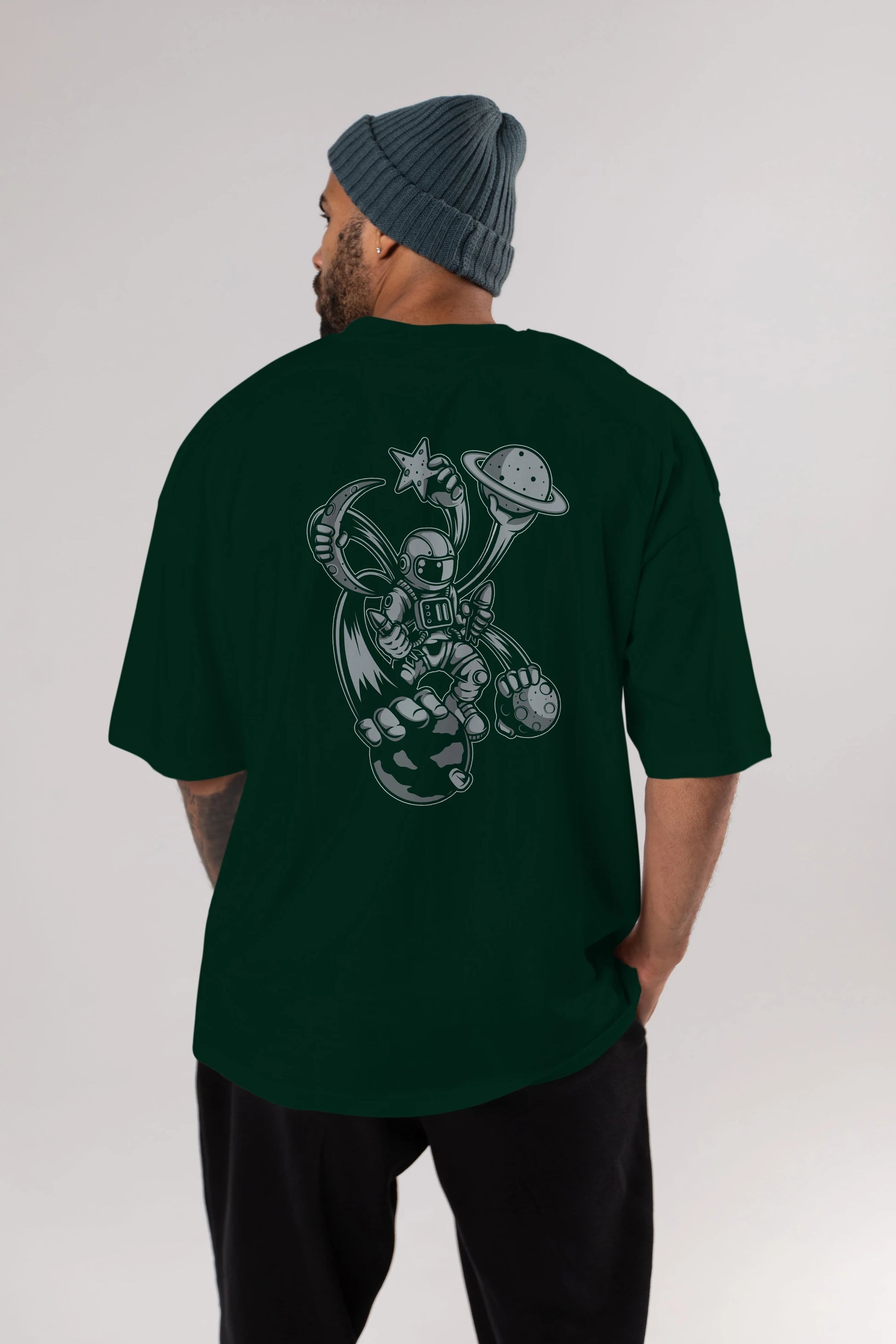 Astronaut Multiple Hands Arka Baskılı Oversize t-shirt Erkek Kadın Unisex