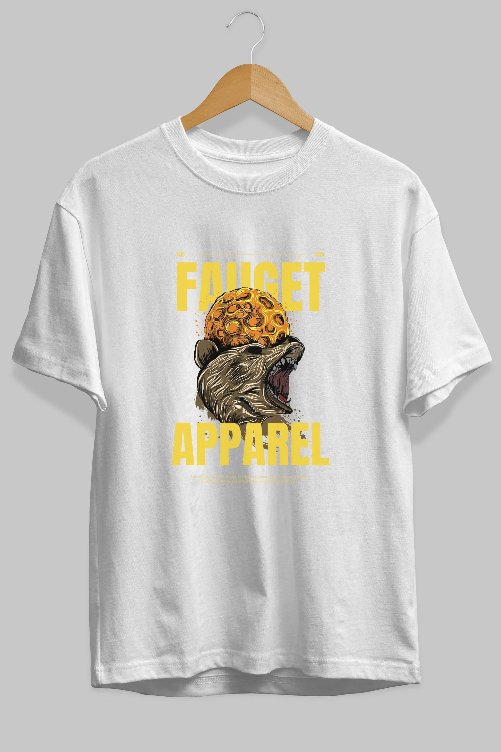Bear Angry Fauget Apparel Ön Baskılı Oversize t-shirt Erkek Kadın Unisex