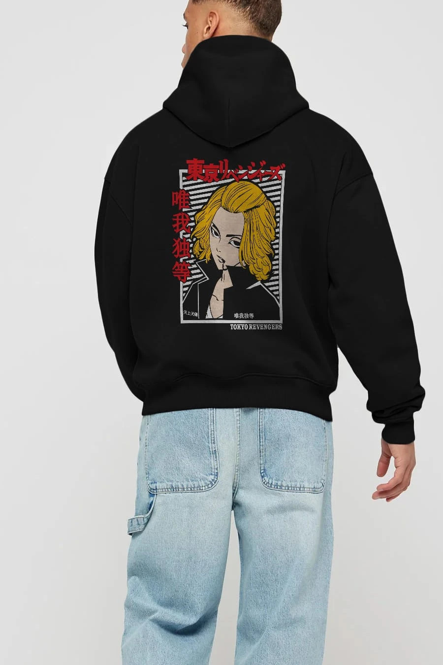 TokyoRev. M Anime Arka Baskılı Hoodie Oversize Kapüşonlu Sweatshirt Erkek Kadın Unisex
