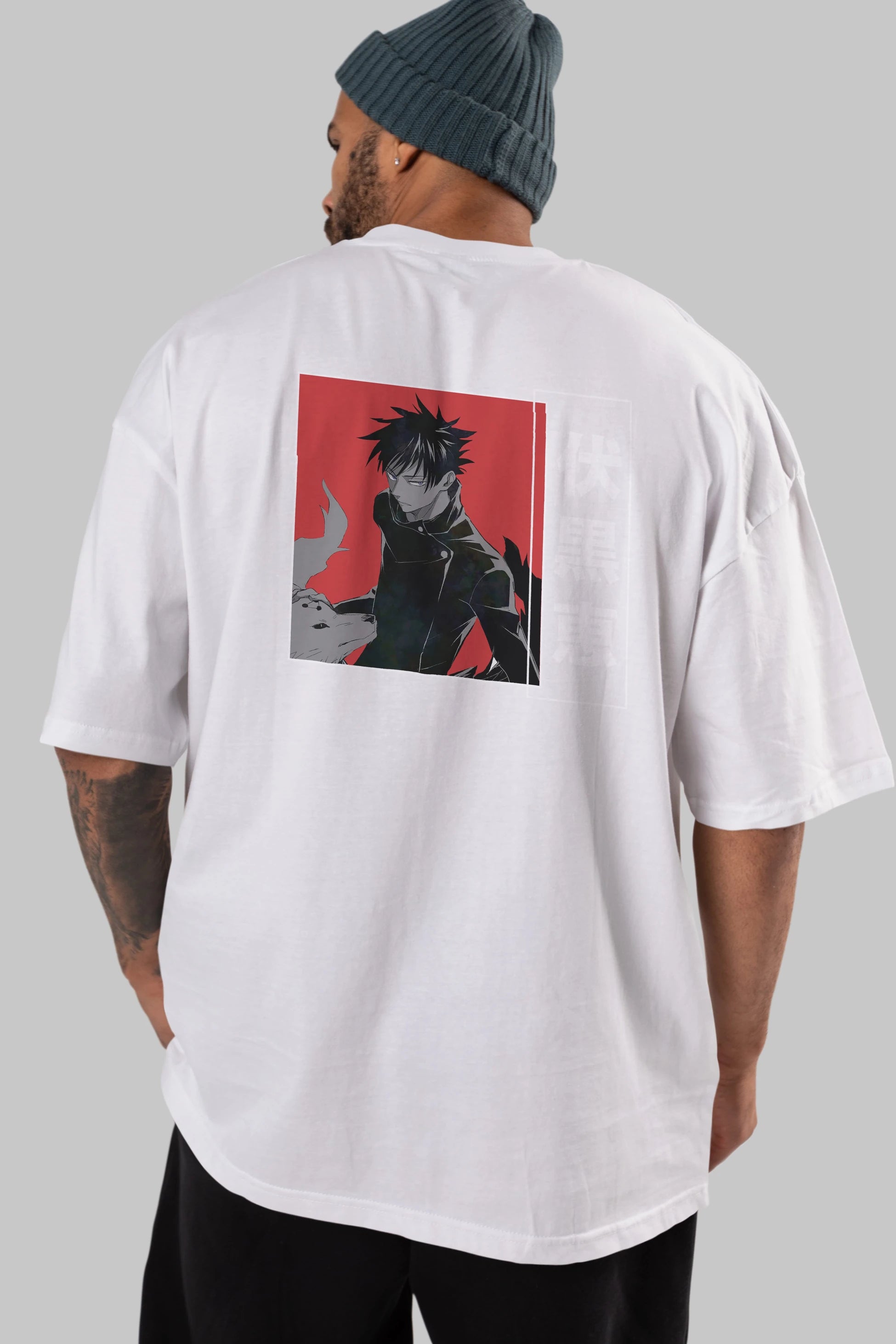Megumi Fushiguro Anime Arka Baskılı Oversize t-shirt Erkek Kadın Unisex