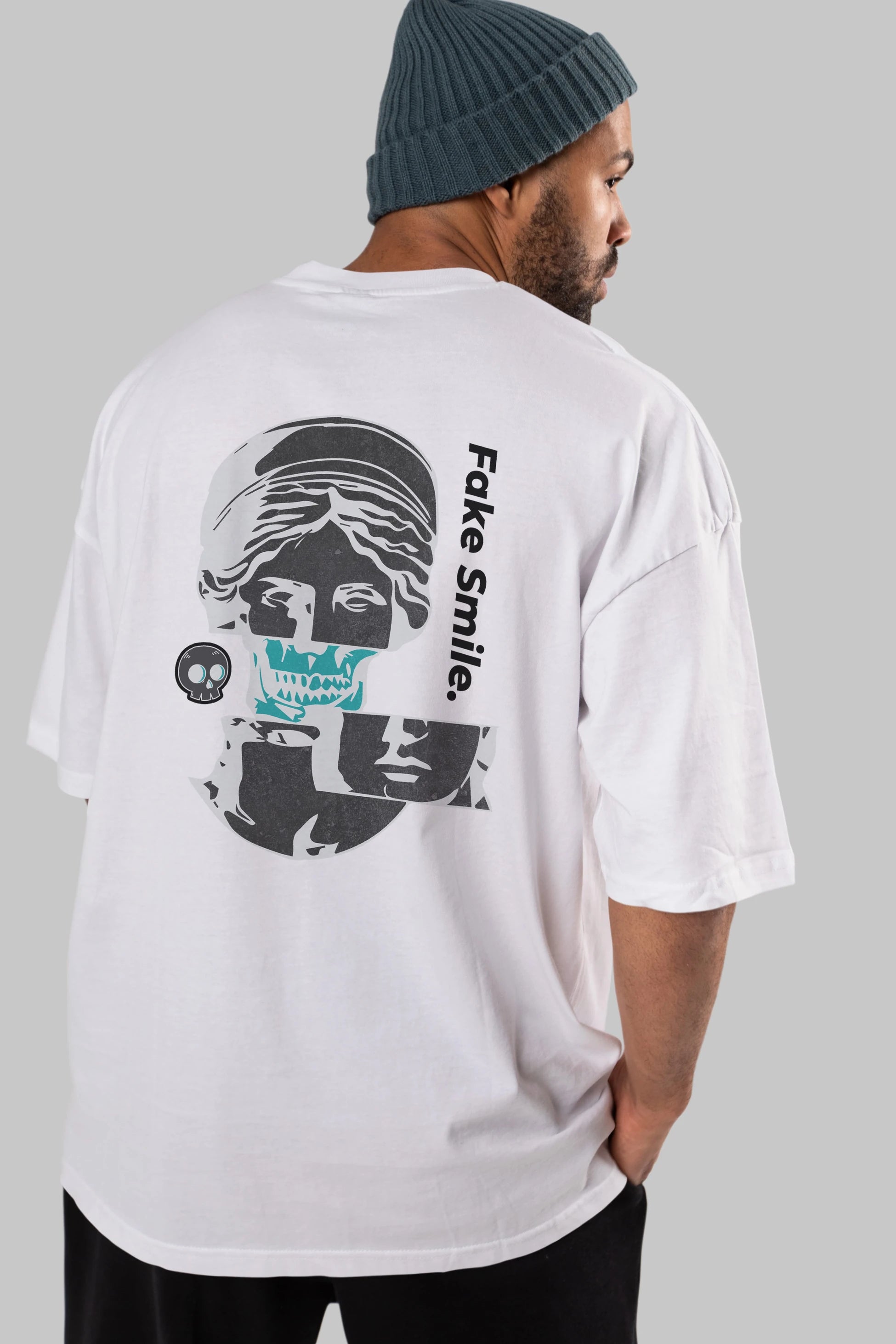 Fake Smile Yazılı Arka Baskılı Oversize t-shirt Erkek Kadın Unisex