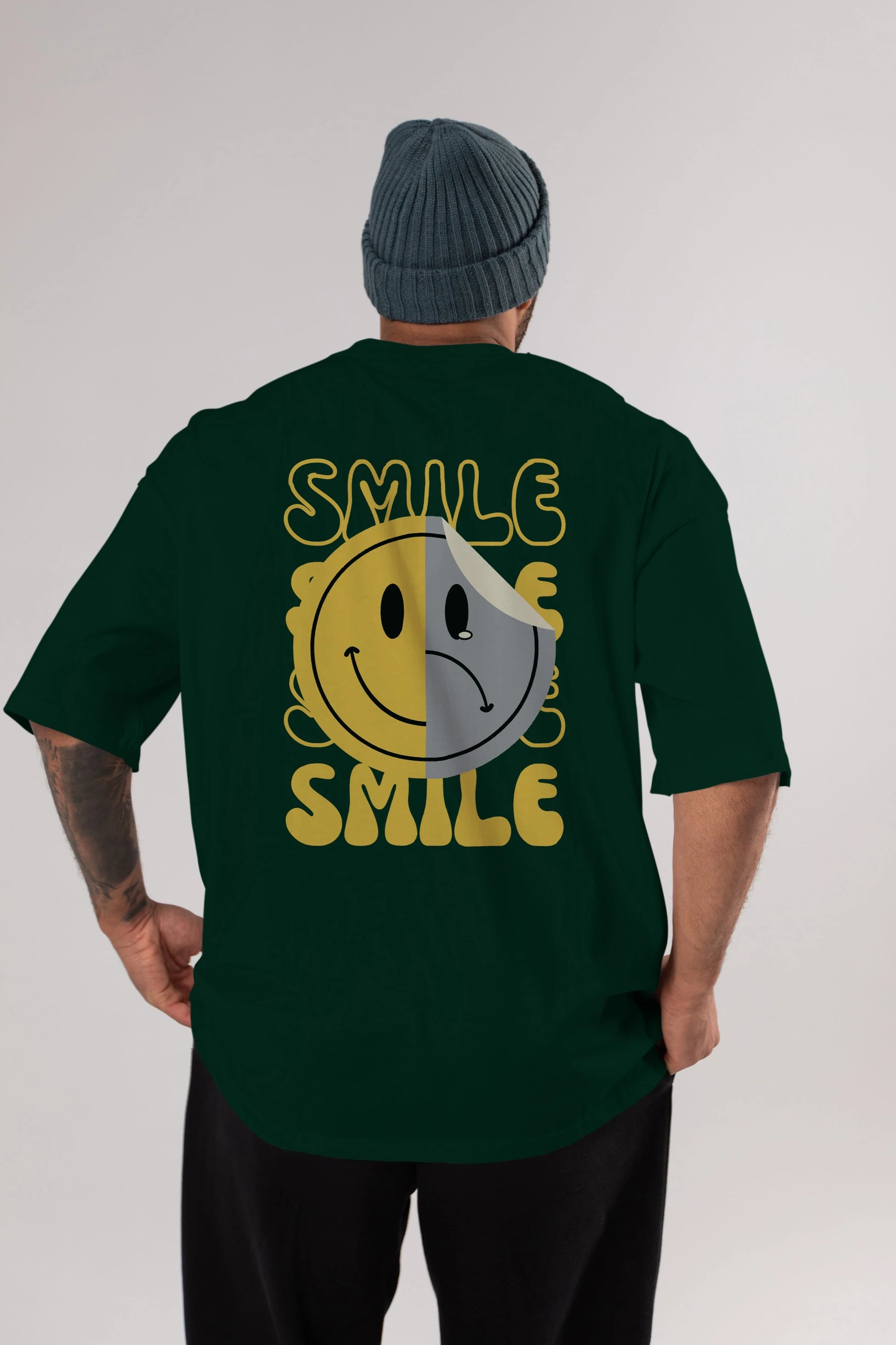 Smile Yazılı Arka Baskılı Oversize t-shirt Erkek Kadın Unisex