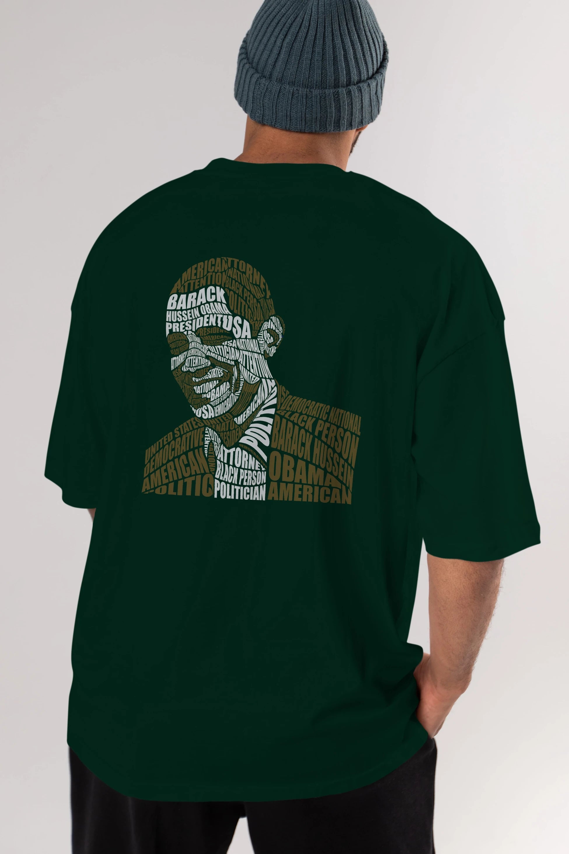 Obama Calligram Arka Baskılı Oversize t-shirt %100 pamuk Erkek Kadın Unisex