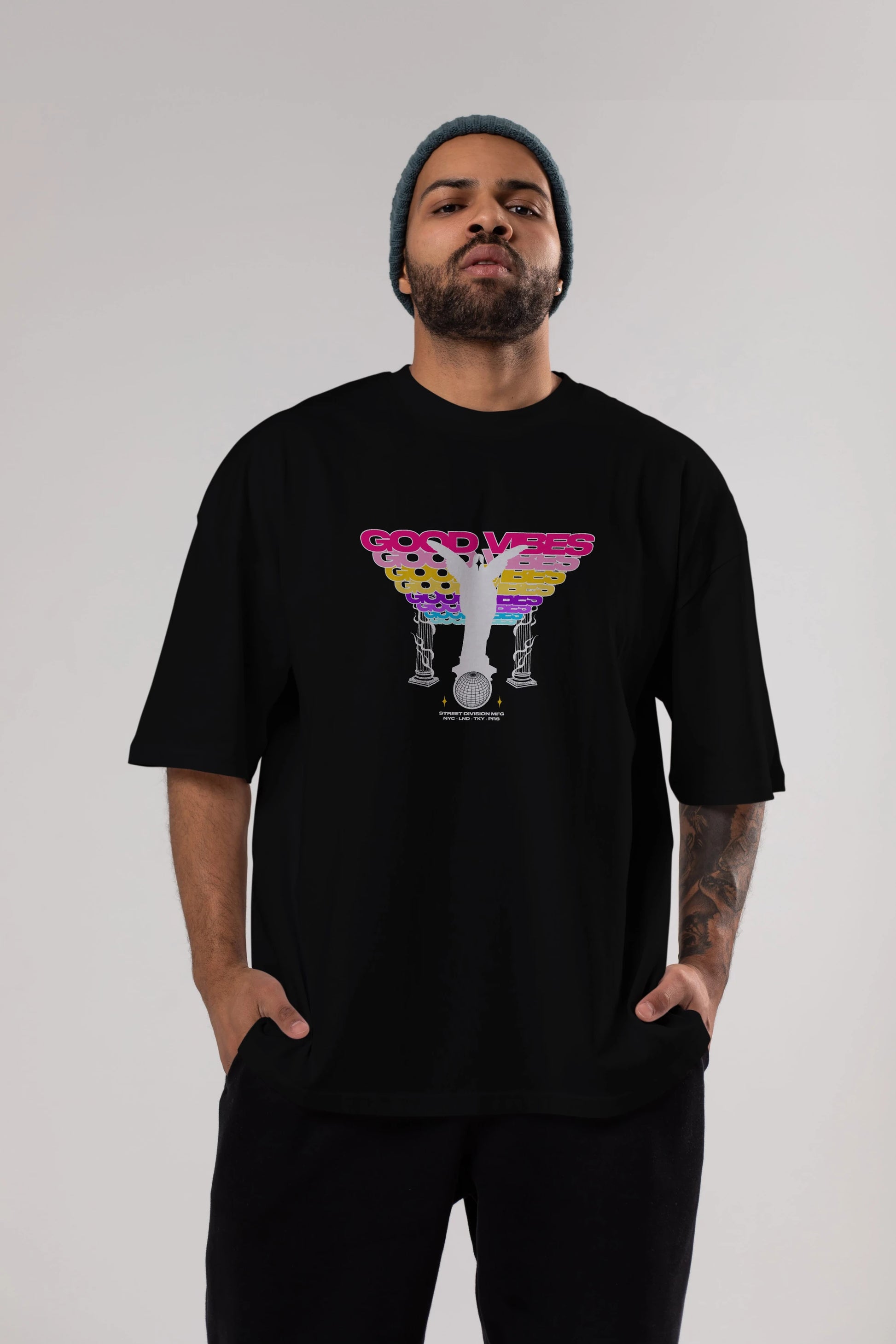 Good Vibes Ön Baskılı Oversize t-shirt Erkek Kadın Unisex