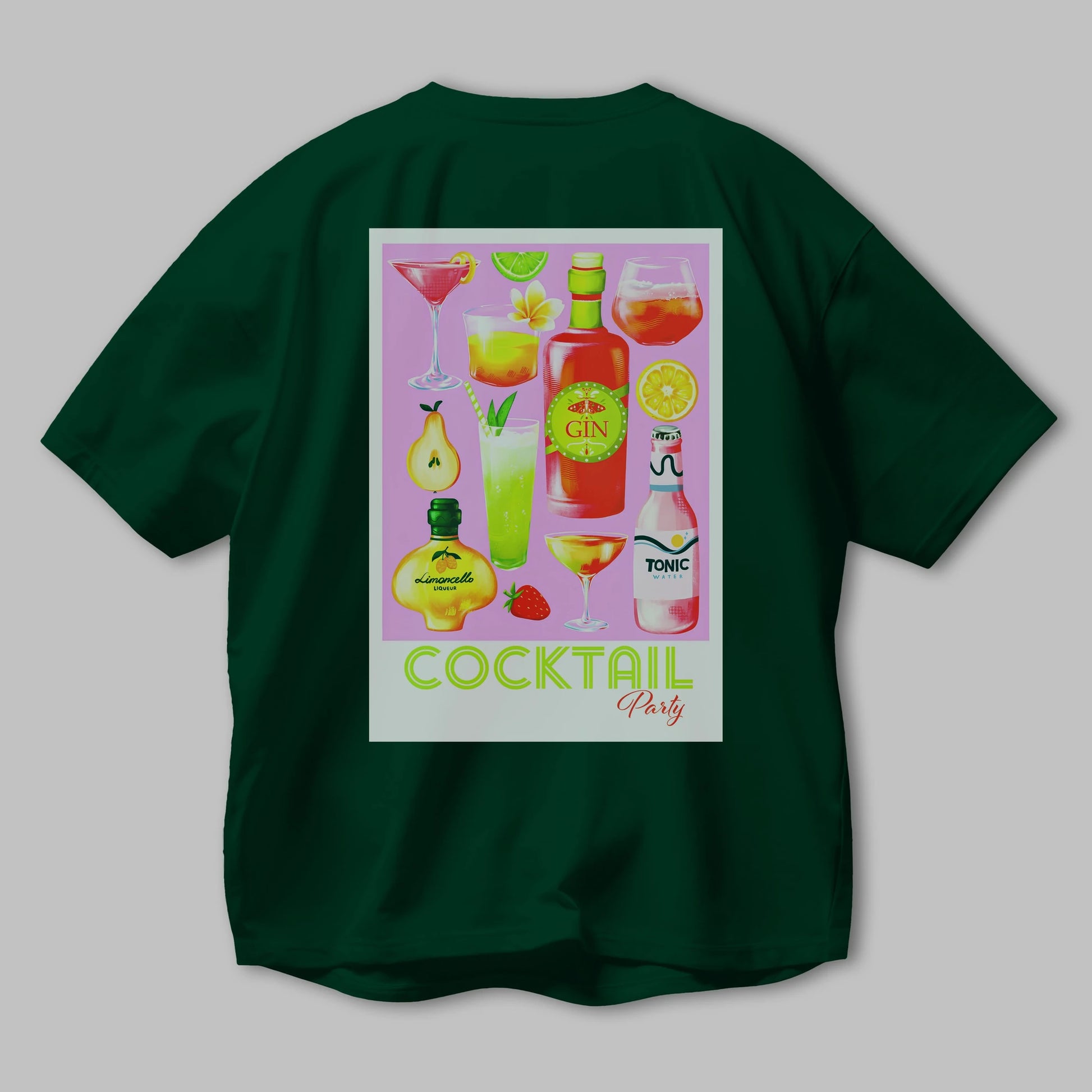 Cocktail Party Arka Baskılı Oversize t-shirt Erkek Kadın Unisex %100 Pamuk Bisiklet Yaka tişort