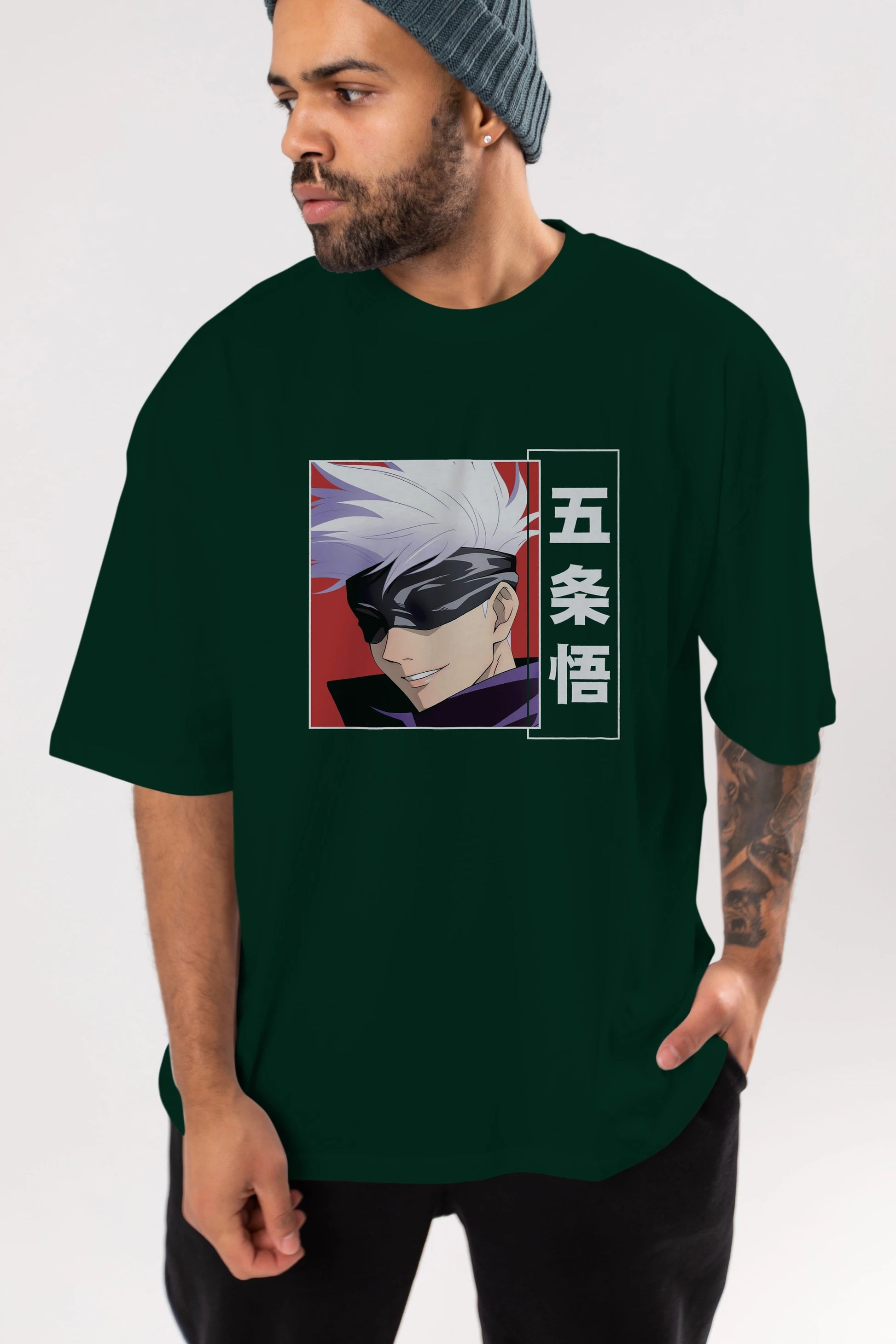 SATORU GOJO Anime Ön Baskılı Oversize t-shirt %100 pamuk Erkek Kadın Unisex