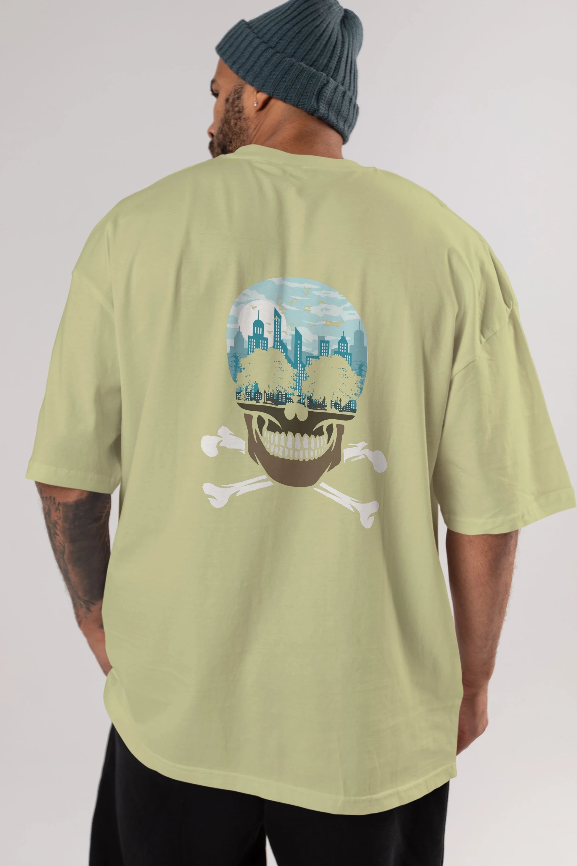 Death City Arka Baskılı Oversize t-shirt %100 pamuk Erkek Kadın Unisex