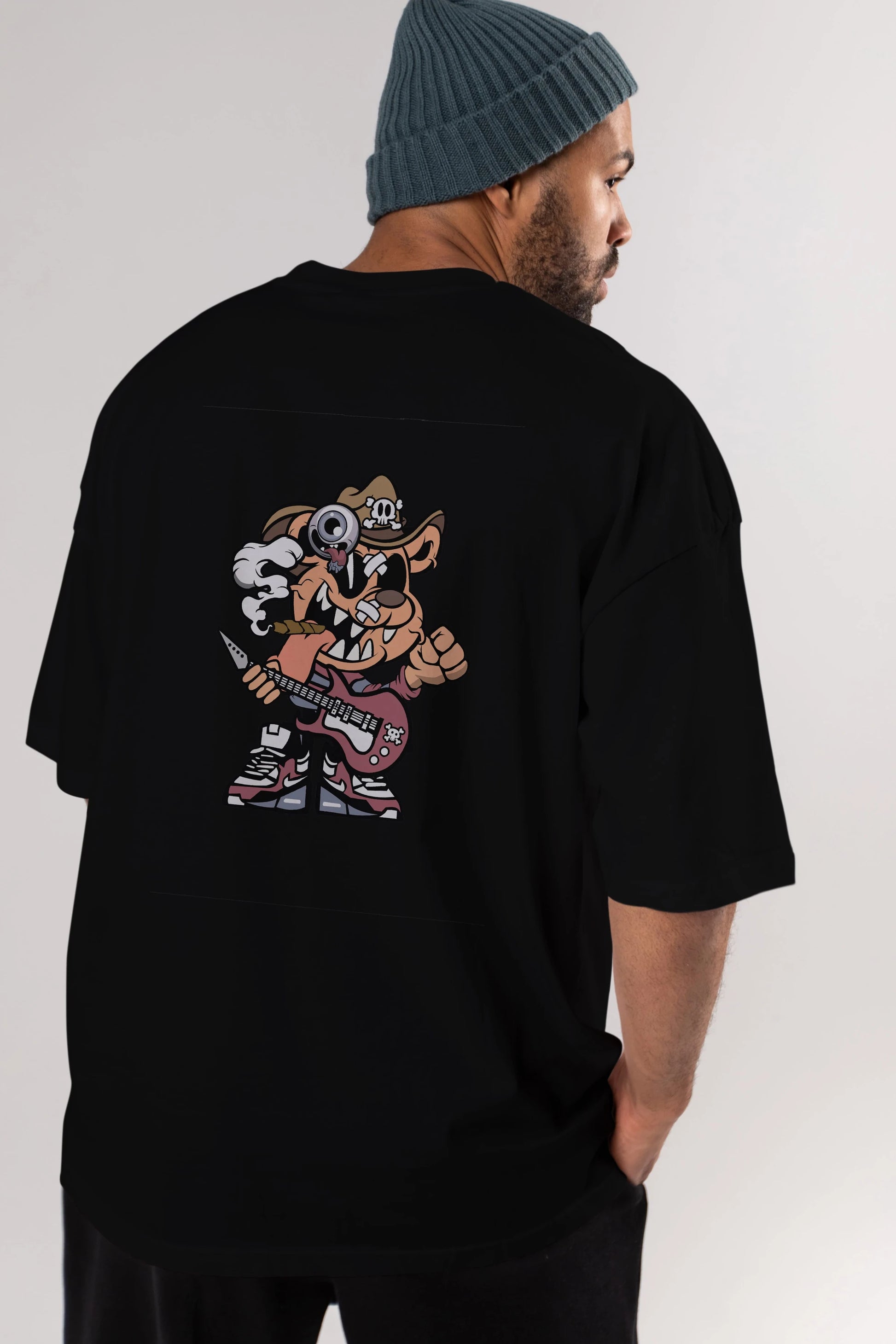 Freddy Bear Arka Baskılı Oversize t-shirt Erkek Kadın Unisex %100 Pamuk tişort