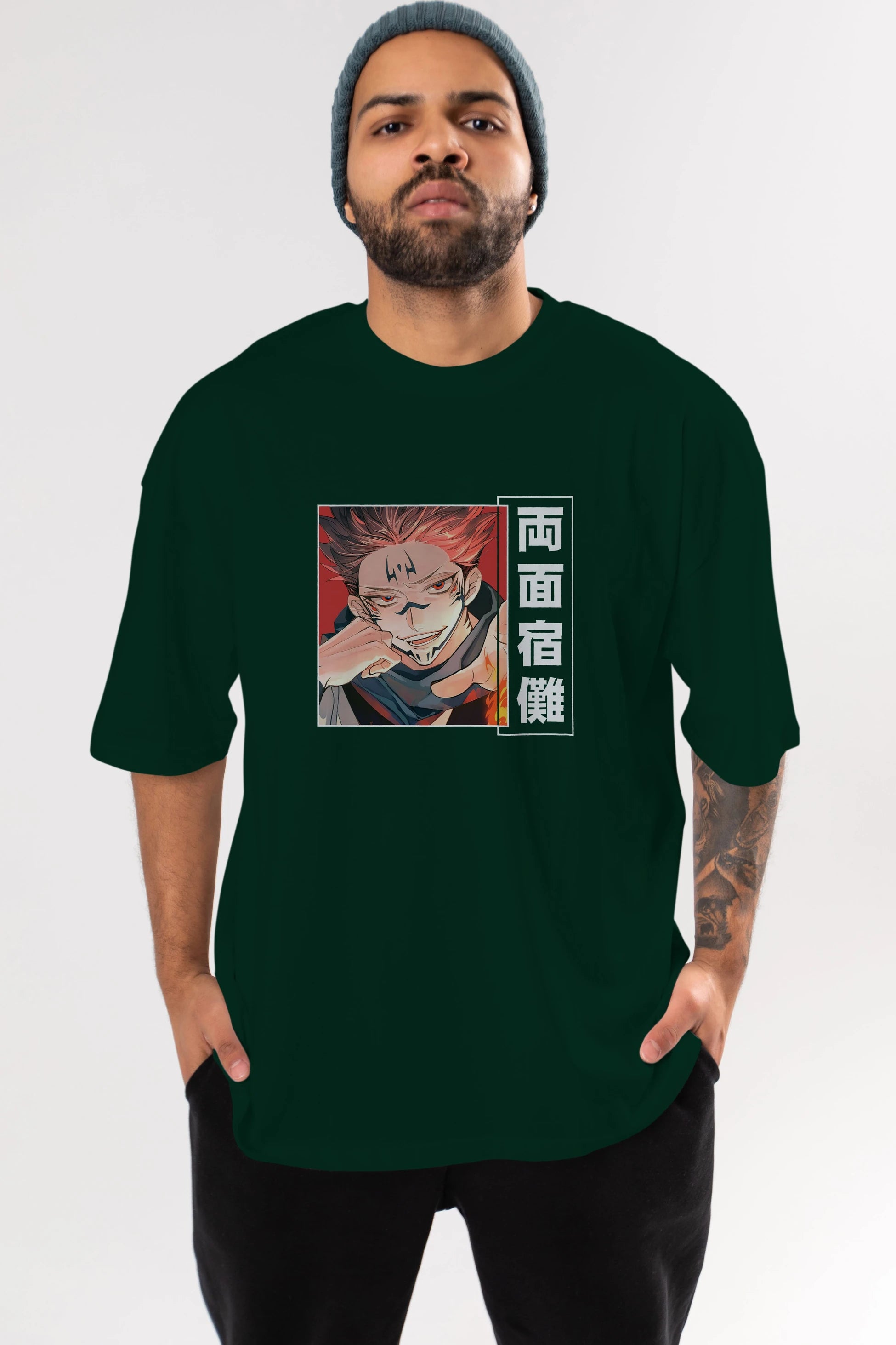 Sukuna Ryoumen 4 Anime Ön Baskılı Oversize t-shirt %100 pamuk Erkek Kadın Unisex