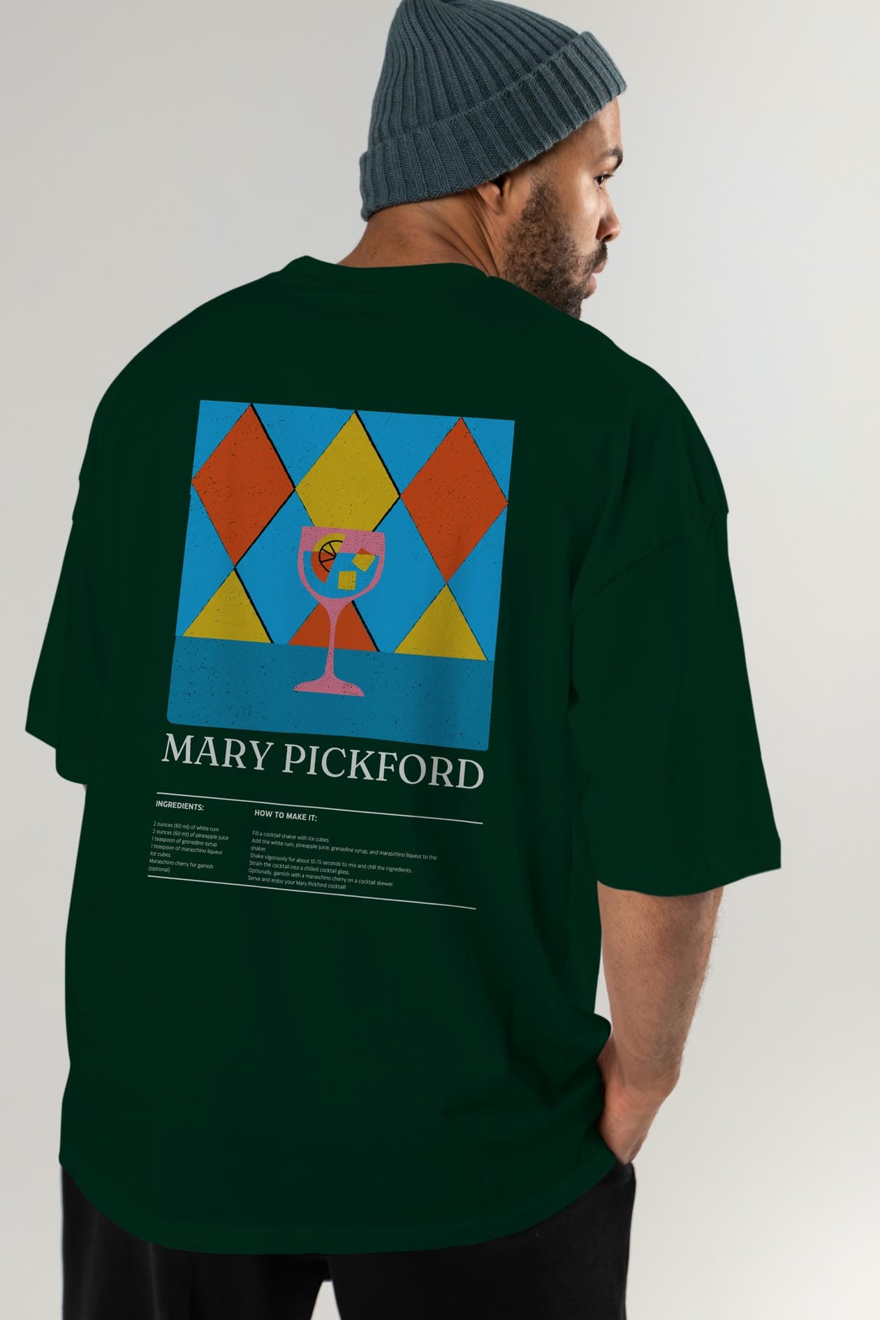 Mary Pickford Kokteyl Serisi Arka Baskılı Oversize t-shirt Erkek Kadın %100 Pamuk Bisiklet Yaka tişort
