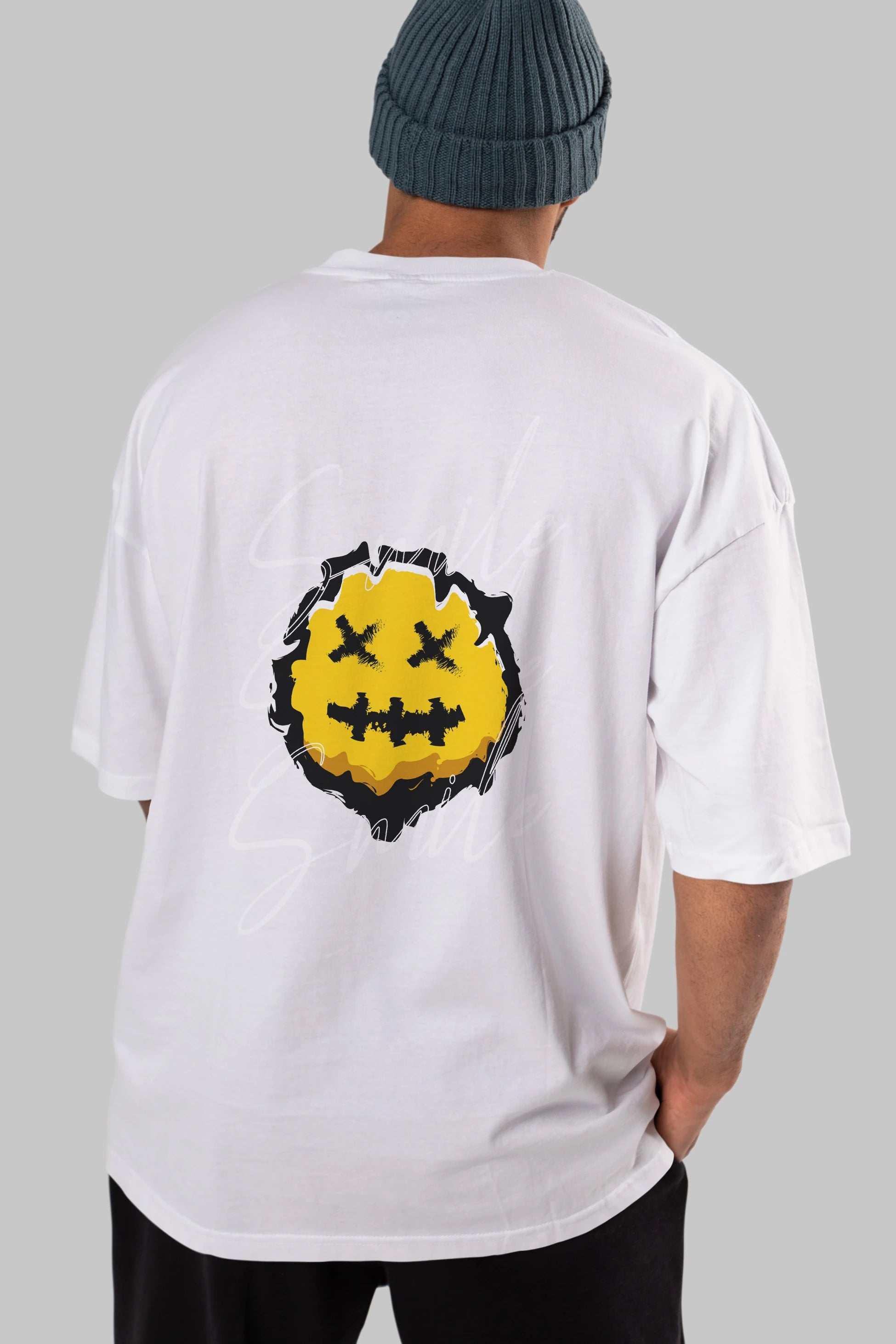 Smile Emoji Arka Baskılı Oversize t-shirt Erkek Kadın Unisex