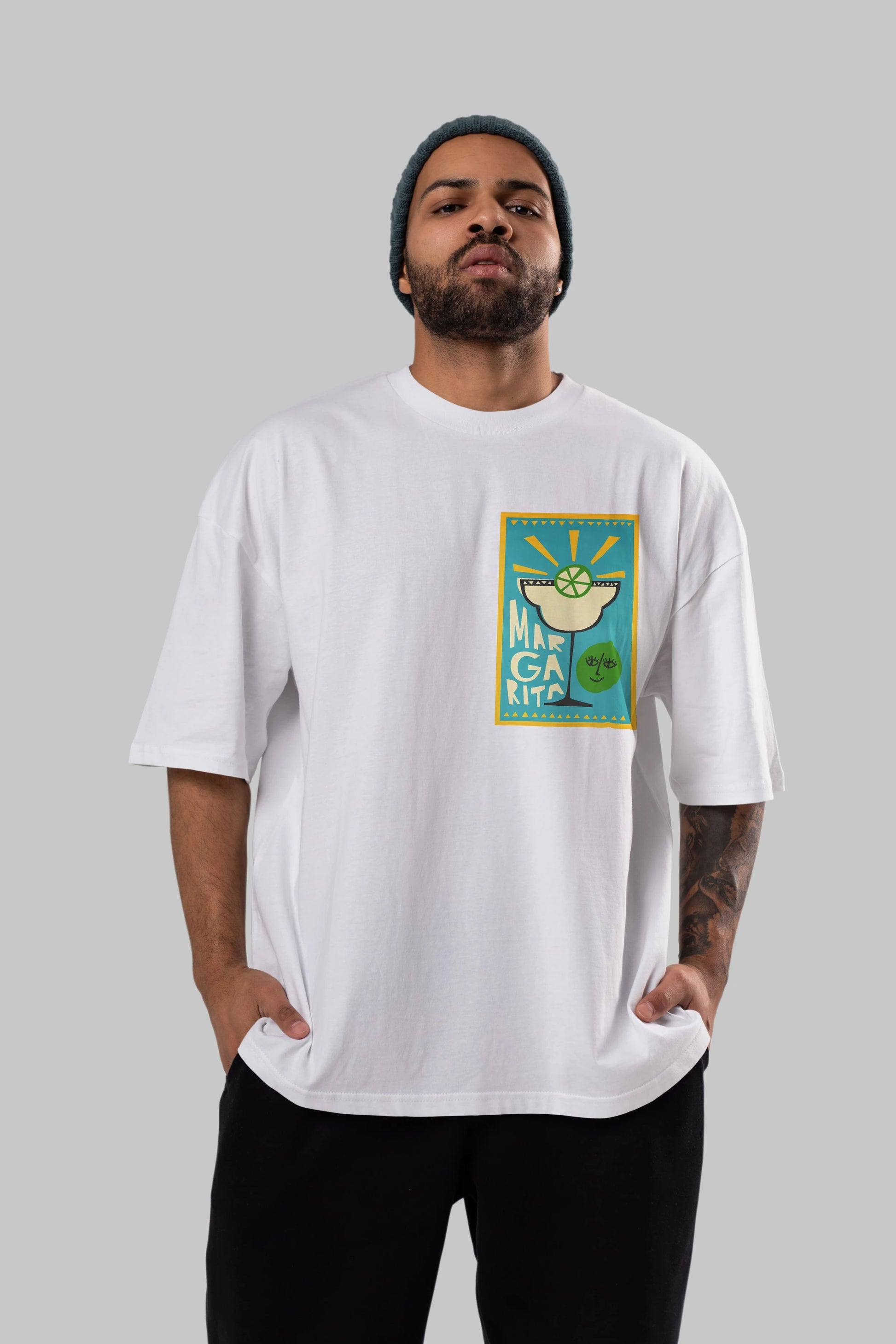 Margarita 4 Ön Sol Baskılı Oversize t-shirt Erkek Kadın Unisex %100 Pamuk Bisiklet Yaka tişort