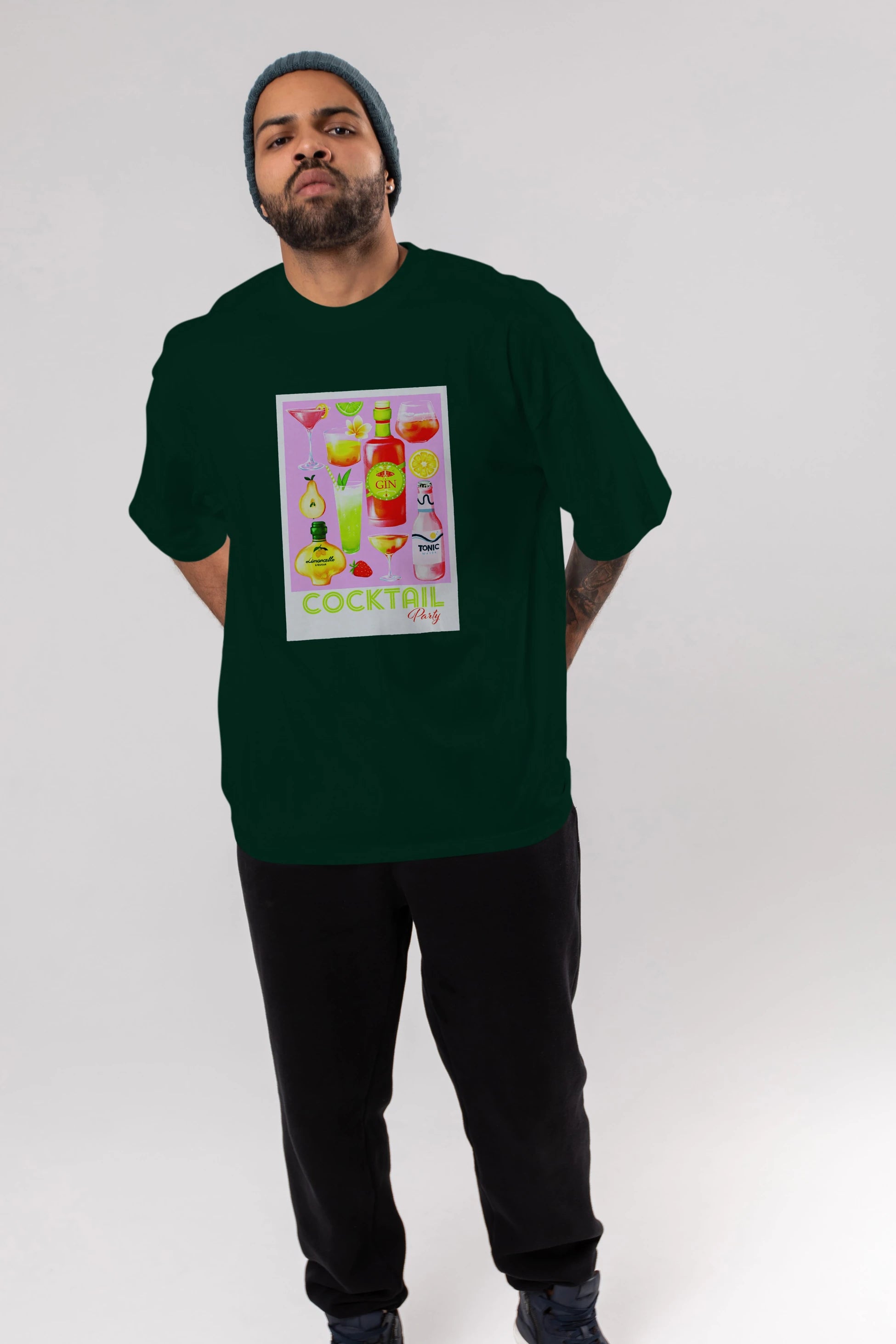 Cocktail Party Ön Baskılı Oversize t-shirt Erkek Kadın Unisex %100 Pamuk Bisiklet Yaka tişort