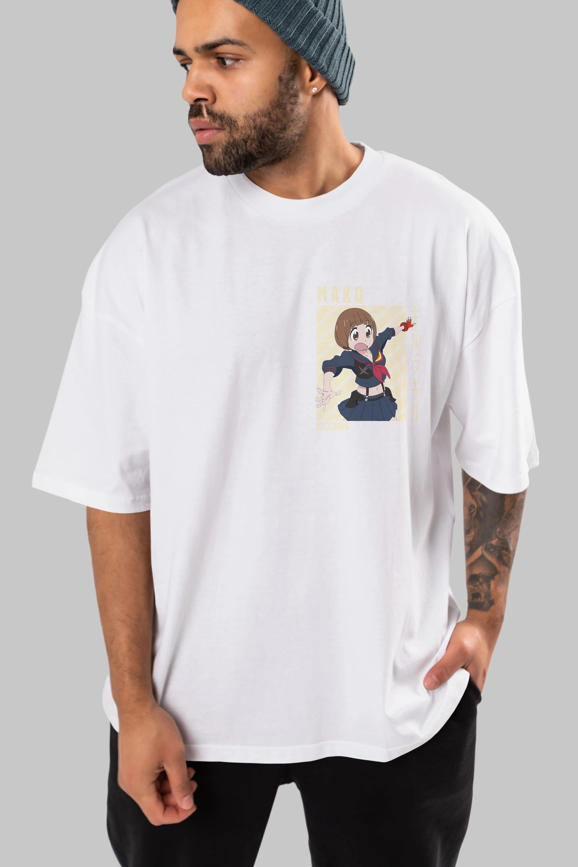 Mako Mankanshoku 1 Ön Sol Baskılı Oversize t-shirt Erkek Kadın Unisex %100 Pamuk Bisiklet Yaka tişort