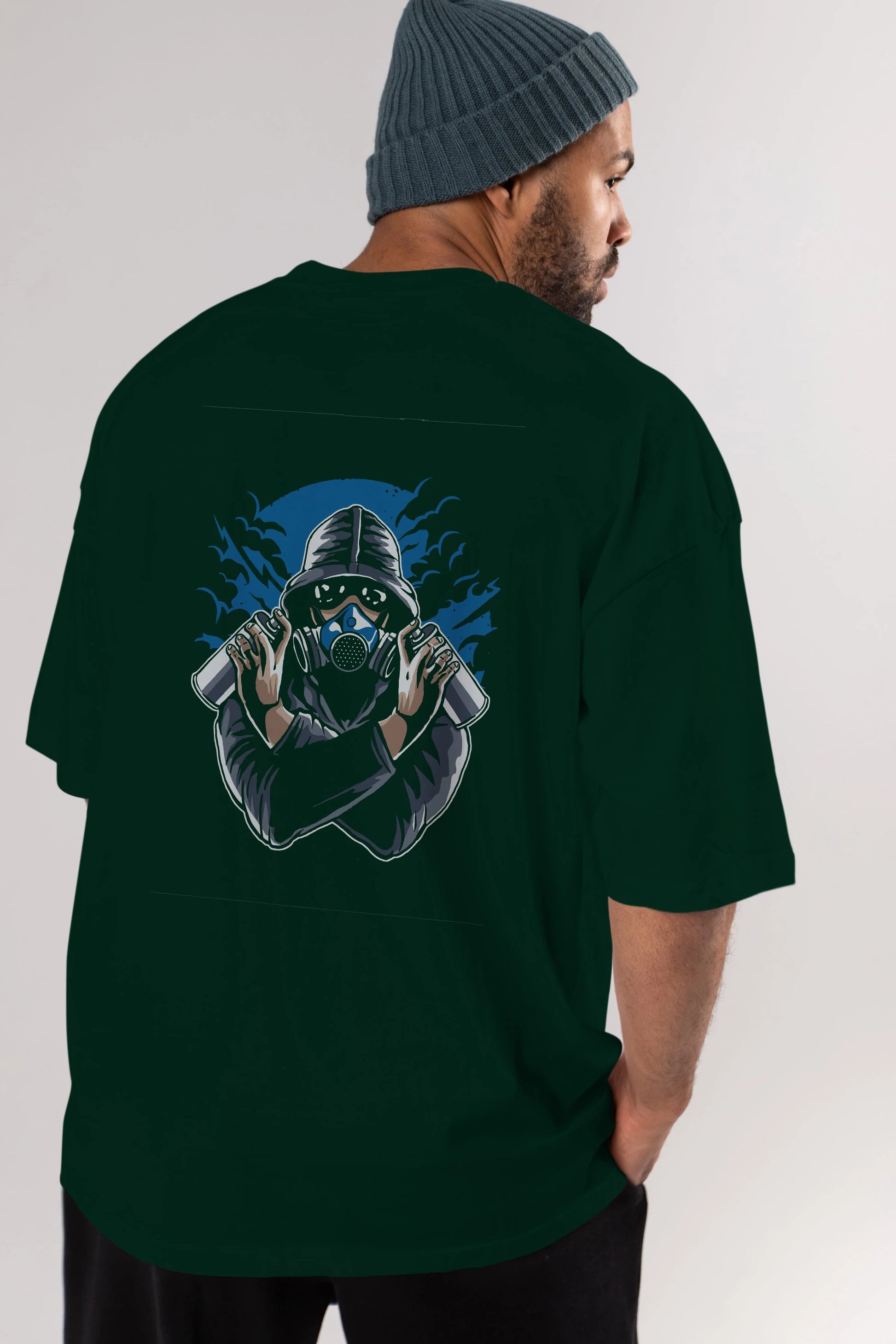 Graffiti Gasmask Arka Baskılı Oversize t-shirt Erkek Kadın Unisex %100 Pamuk