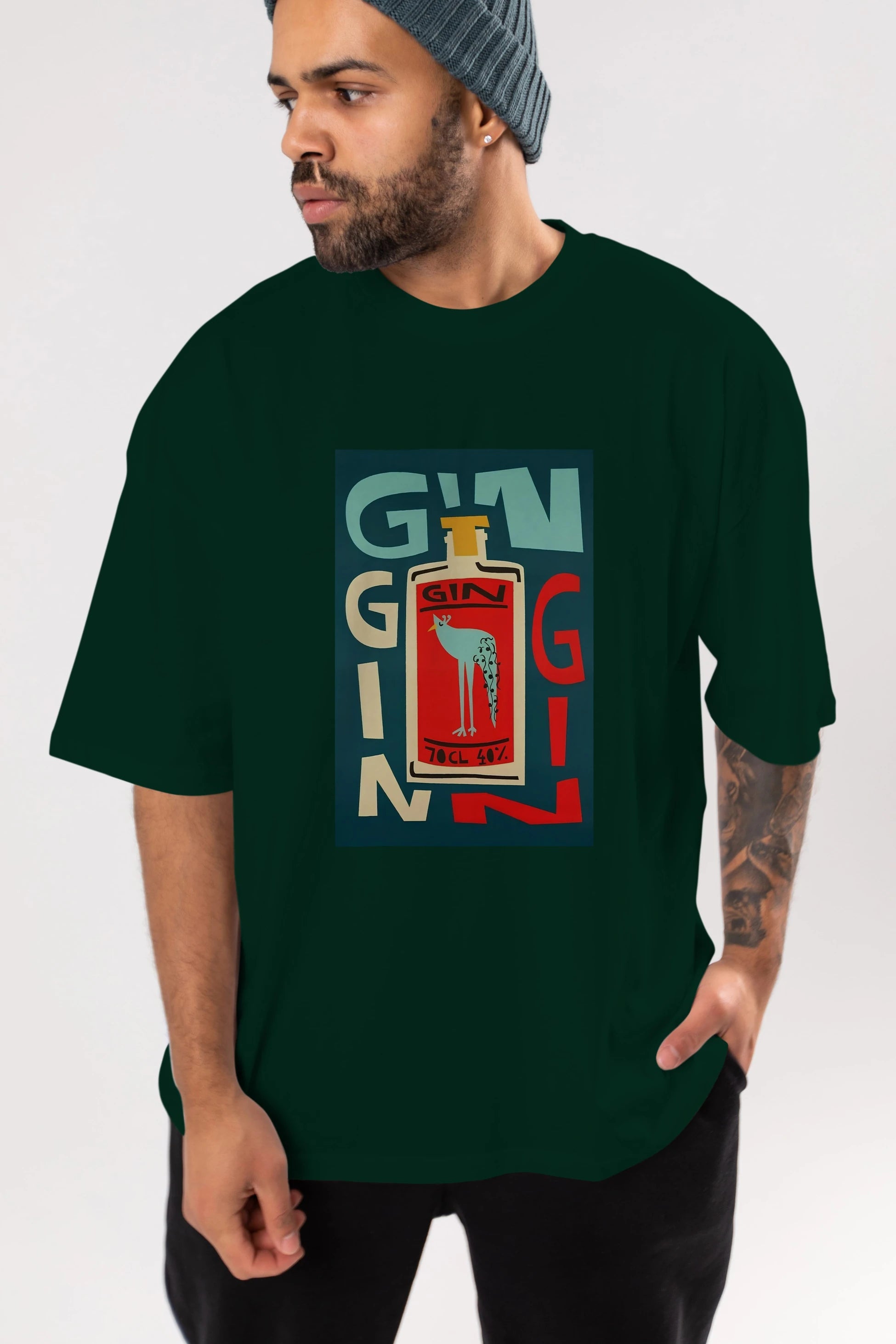Gin 2 Ön Baskılı Oversize t-shirt Erkek Kadın Unisex %100 Pamuk Bisiklet Yaka tişort
