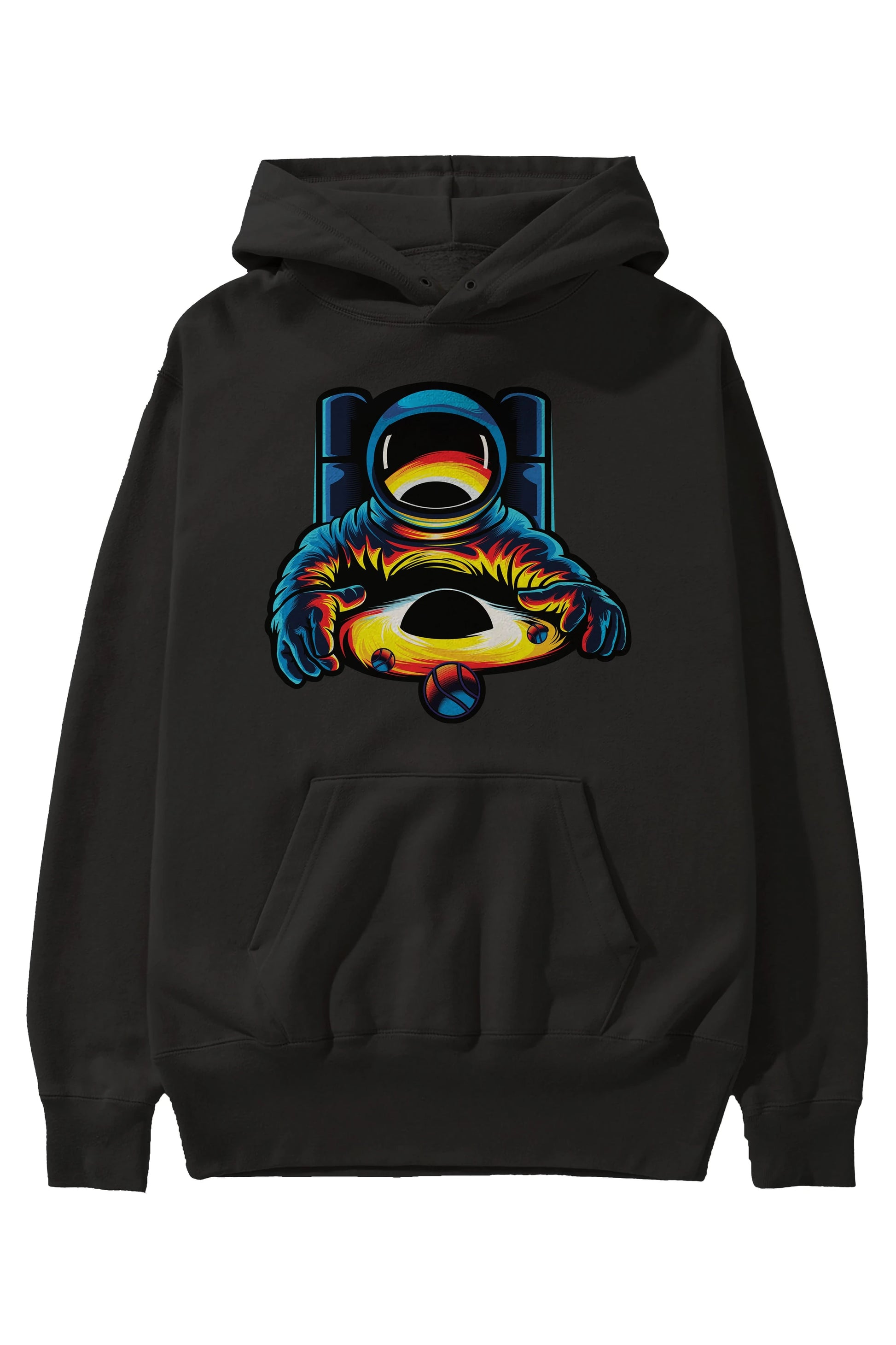 Astronaut & Black Hole Ön Baskılı Hoodie Oversize Kapüşonlu Sweatshirt Erkek Kadın Unisex