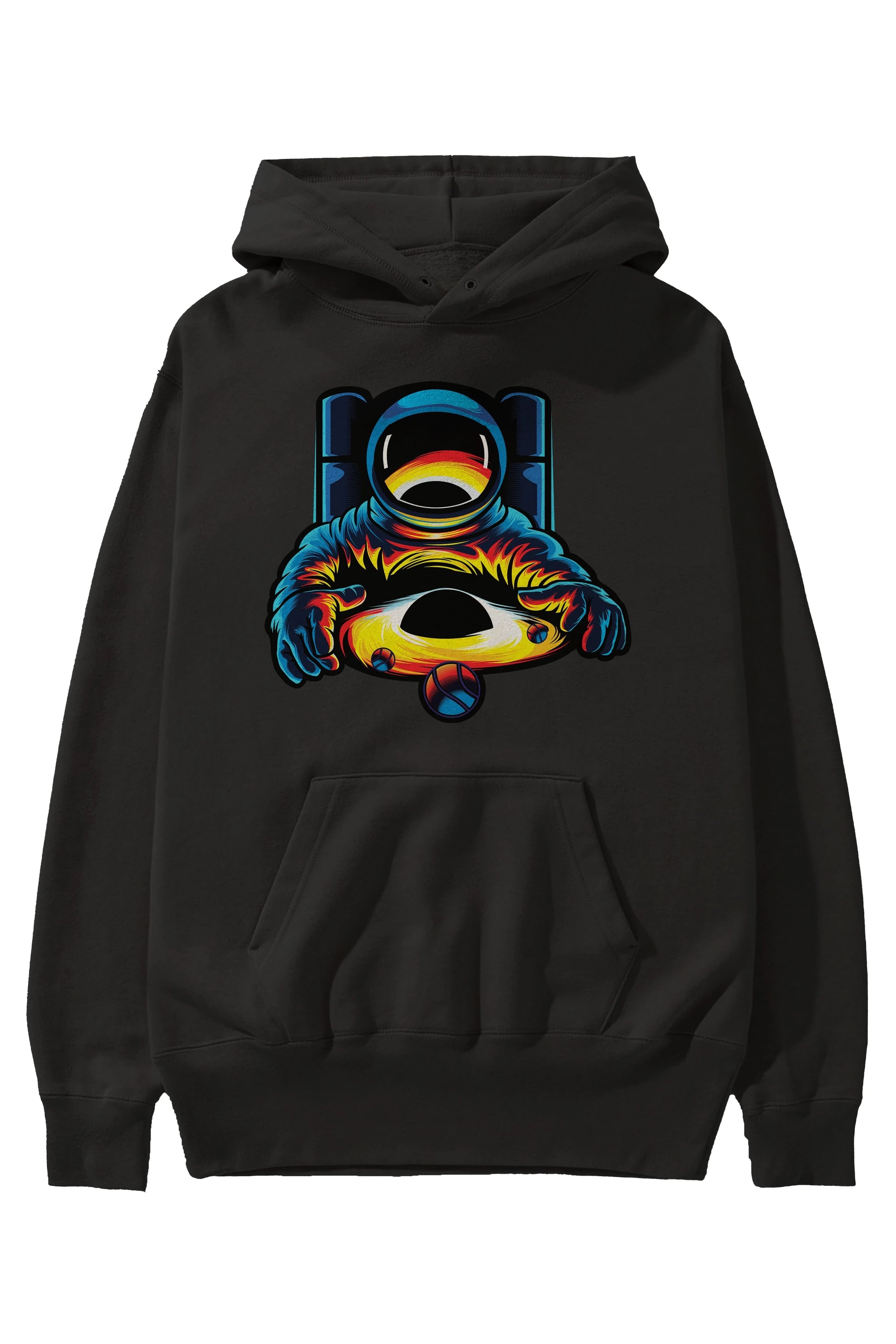 Astronaut & Black Hole Ön Baskılı Hoodie Oversize Kapüşonlu Sweatshirt Erkek Kadın Unisex
