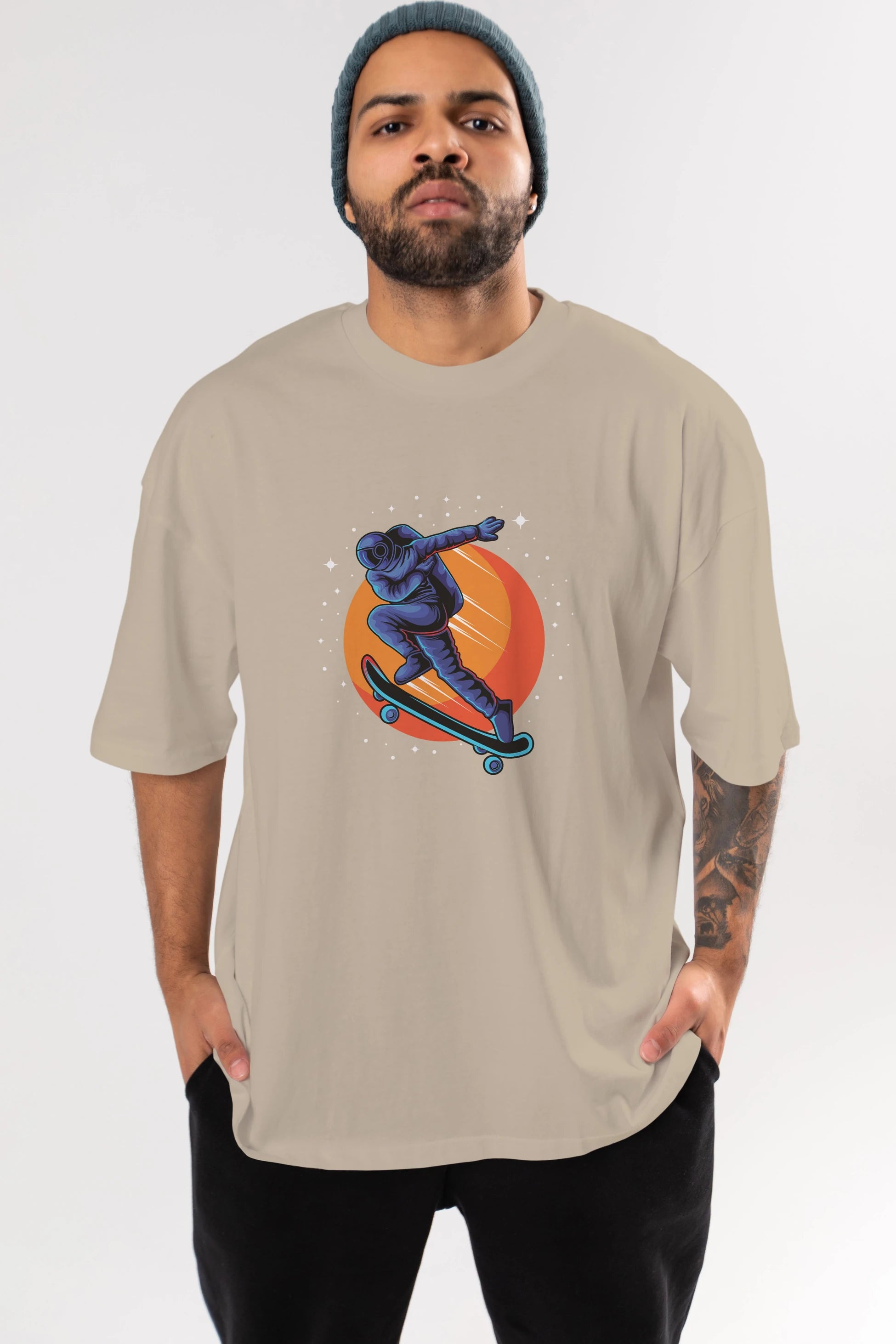 Astroskate Run Ön Baskılı Oversize t-shirt Erkek Kadın Unisex