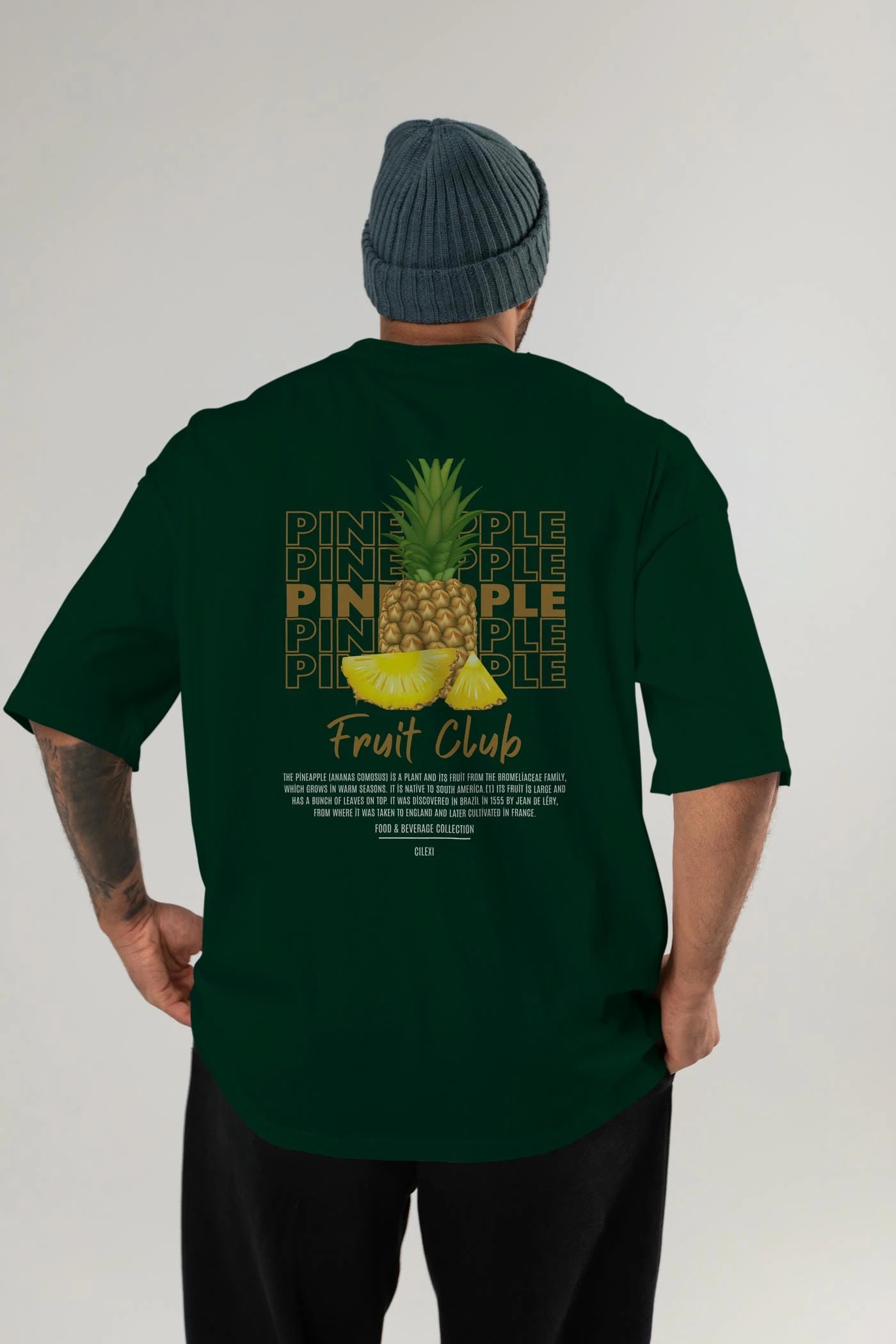 Pineapple Arka Baskılı Oversize t-shirt Erkek Kadın Pamuk Bisiklet Yaka tişort