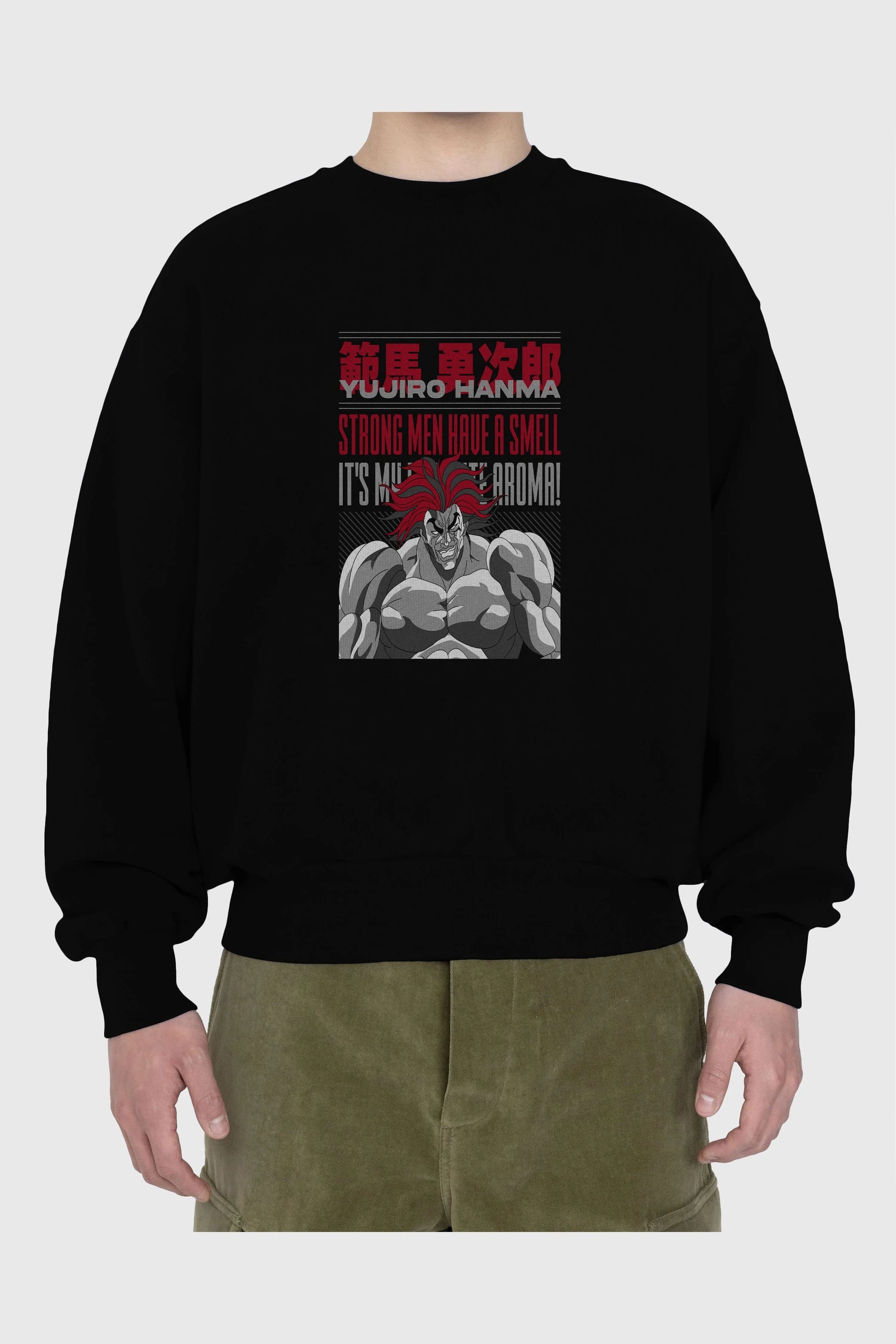 YUJIRO HANMA Anime Ön Baskılı Oversize Sweatshirt Erkek Kadın Unisex