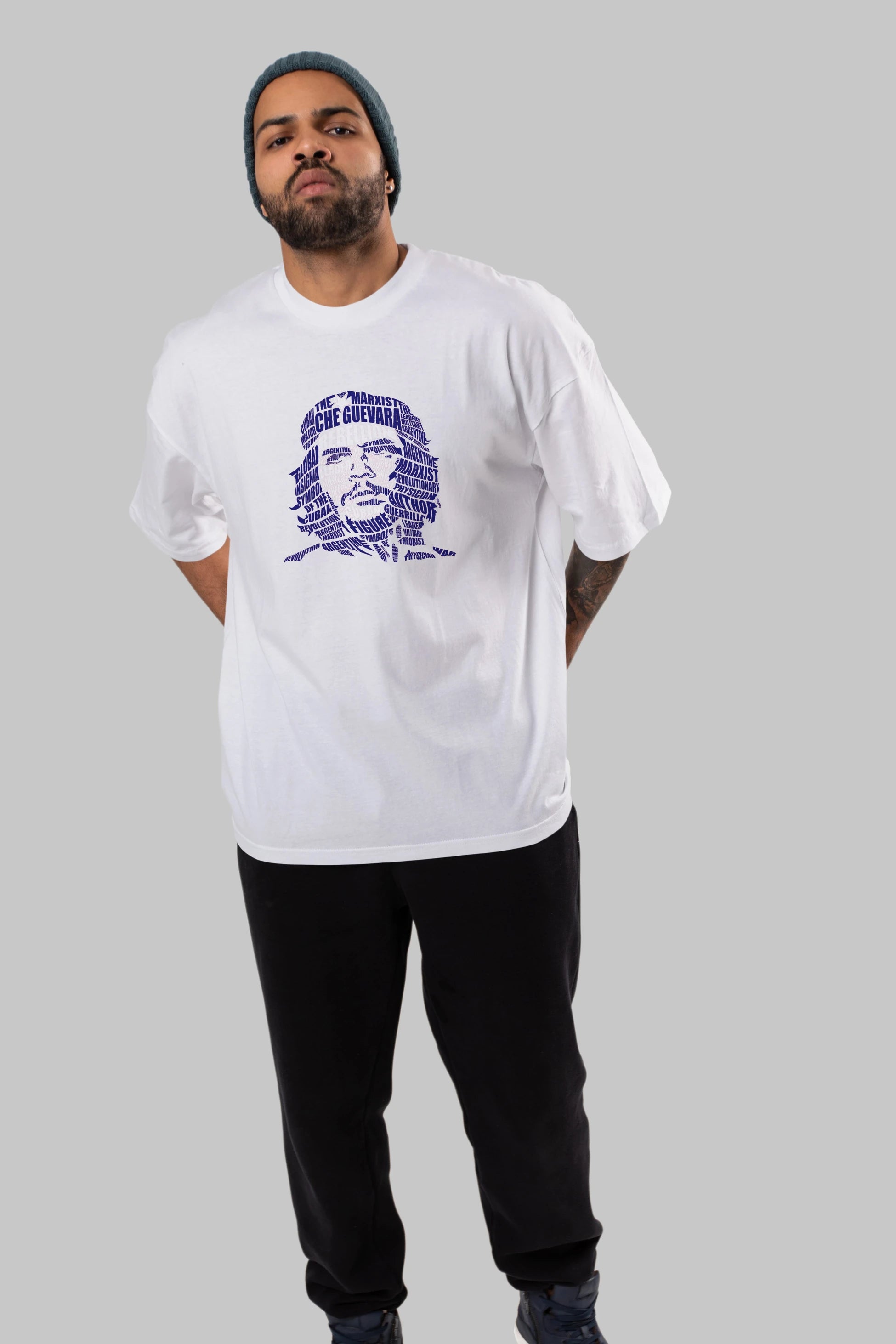 Che Guevara Calligram Ön Baskılı Oversize t-shirt %100 pamuk Erkek Kadın Unisex