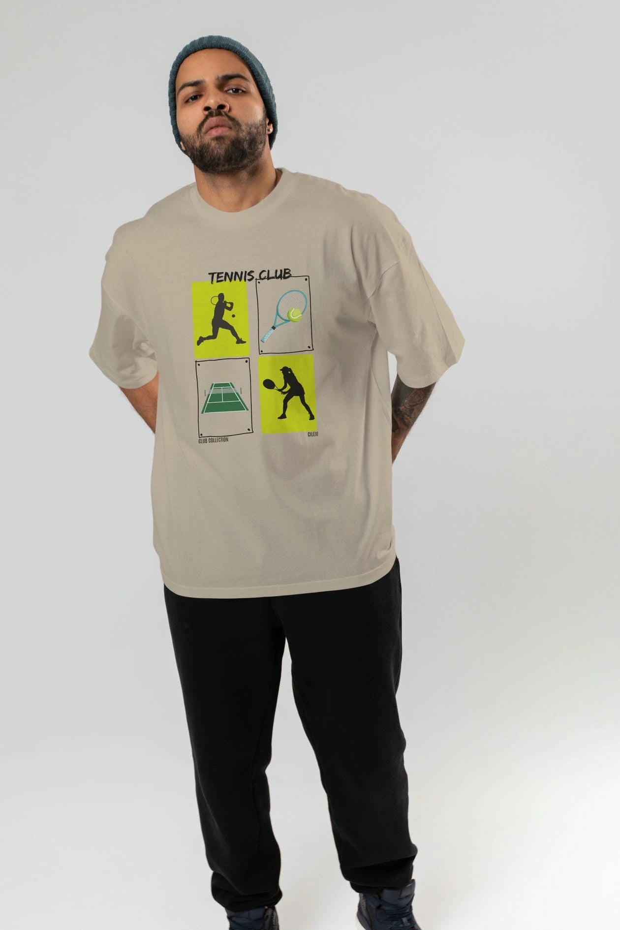 Tennis Club ön Baskılı Oversize t-shirt Erkek Kadın %100 Pamuk Bisiklet Yaka tişort