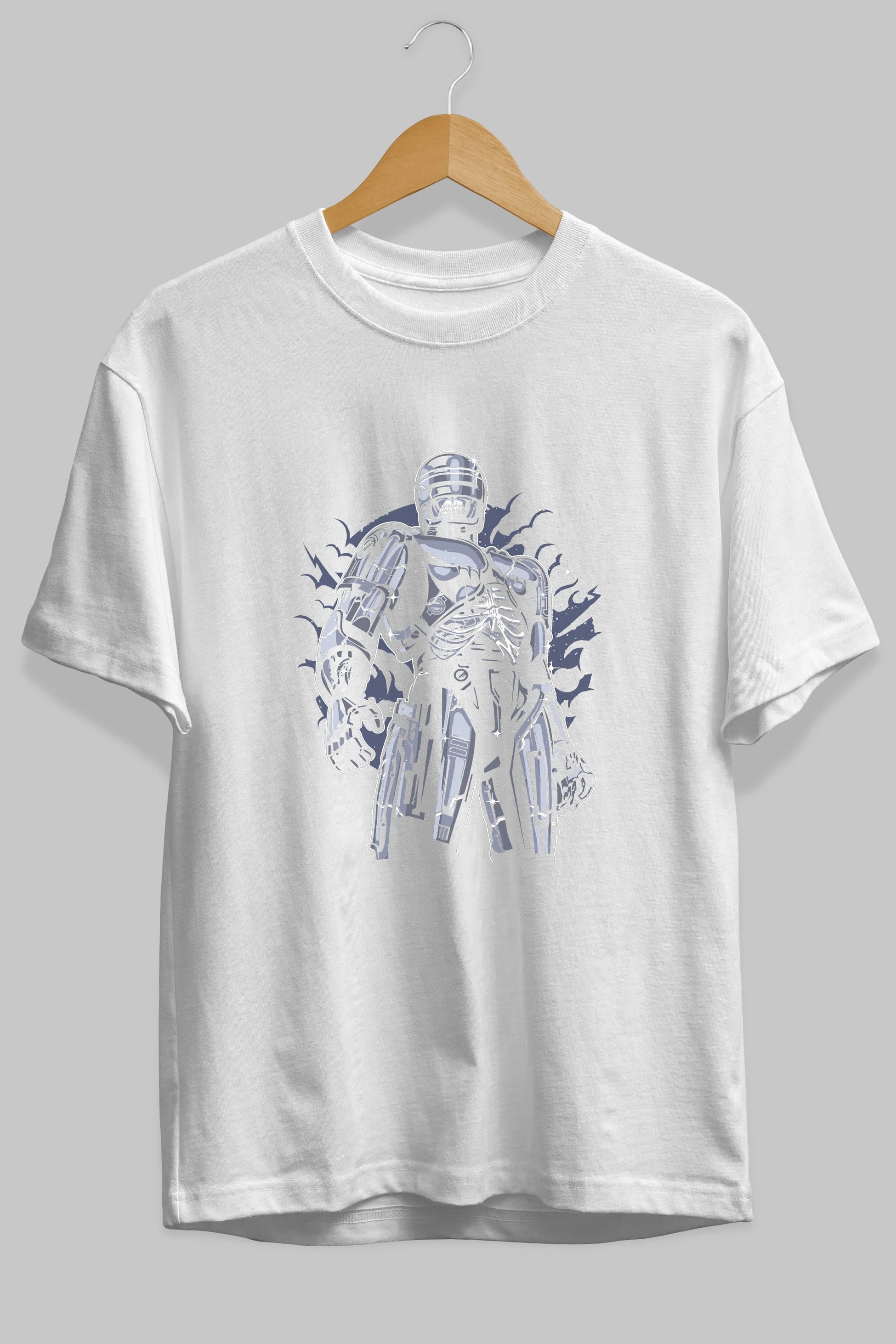 Roboskull Ön Baskılı Oversize t-shirt Erkek Kadın Unisex %100 Pamuk tişort