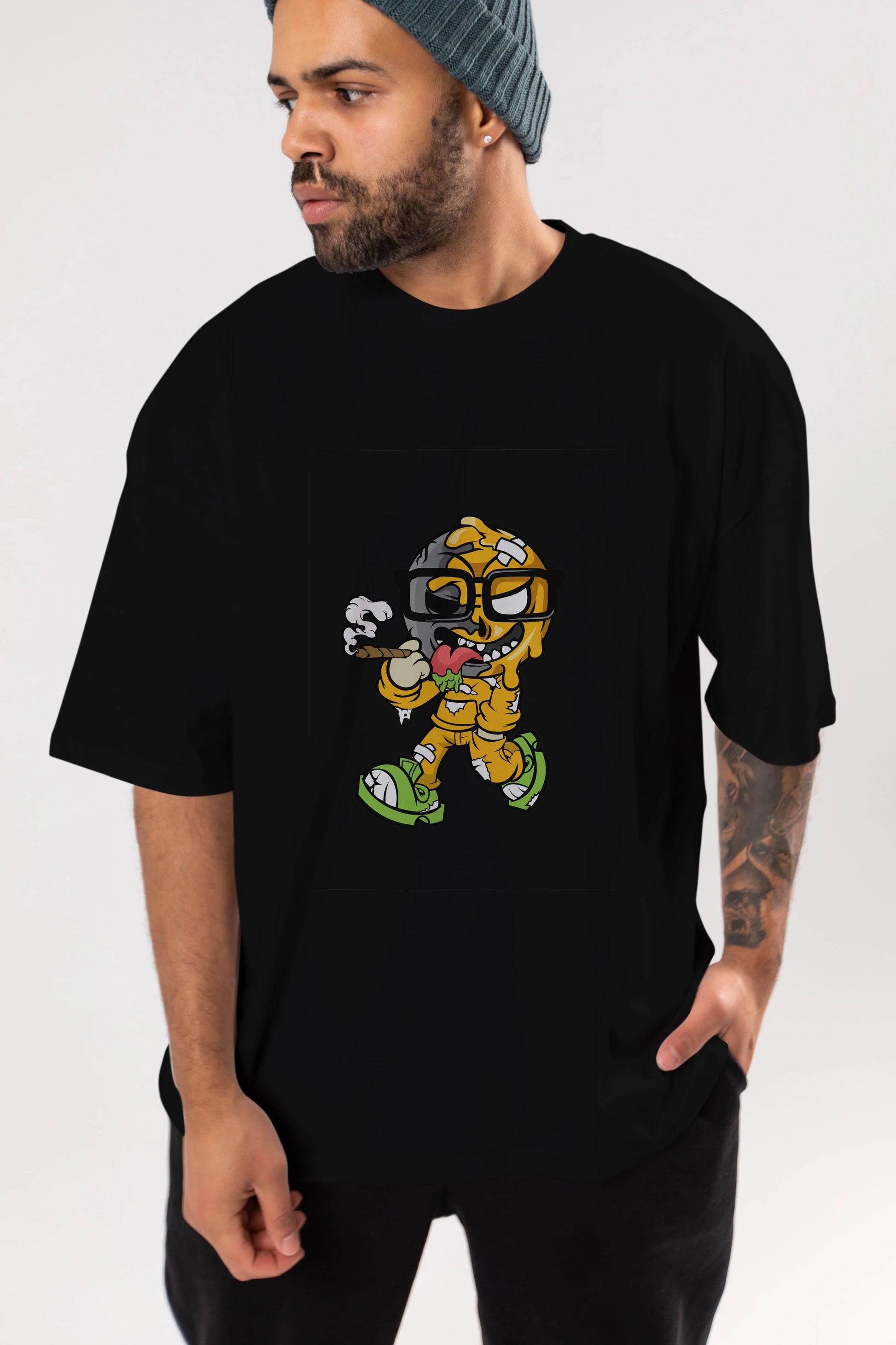 Eyeball Smoker Ön Baskılı Oversize t-shirt Erkek Kadın Unisex %100 Pamuk tişort