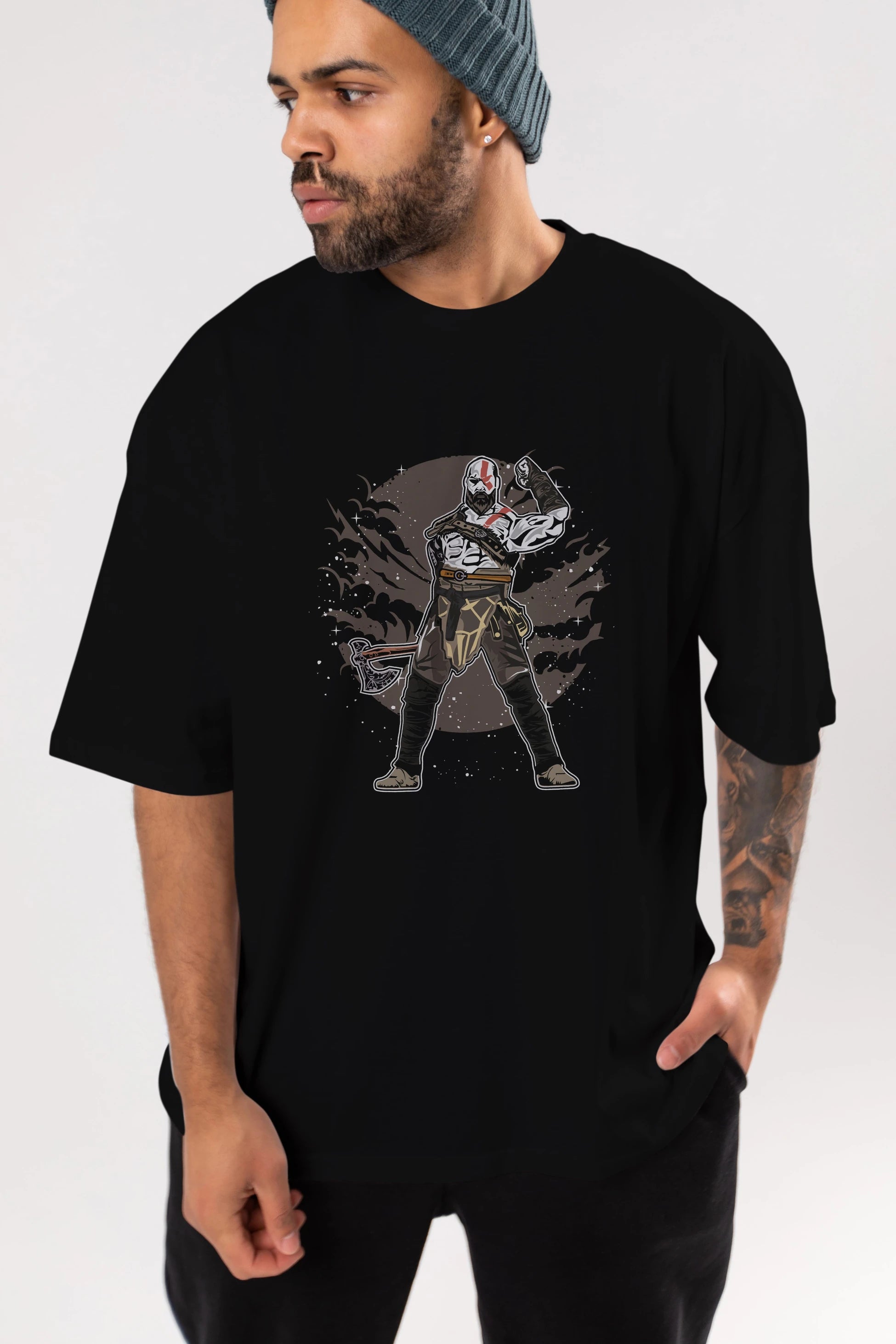 GOD OF WAR Ön Baskılı Oversize t-shirt Erkek Kadın Unisex %100 Pamuk tişort