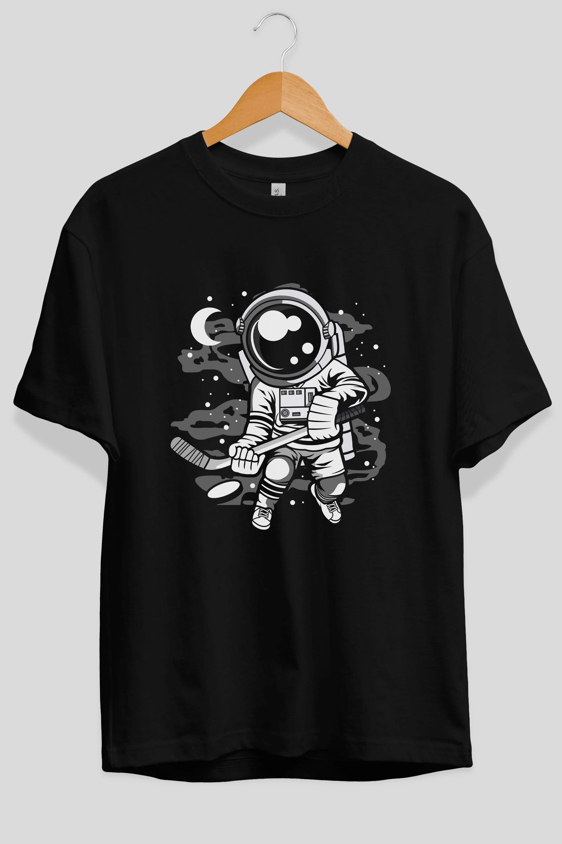Hockey Player Astronaut Ön Baskılı Oversize t-shirt Erkek Kadın Unisex