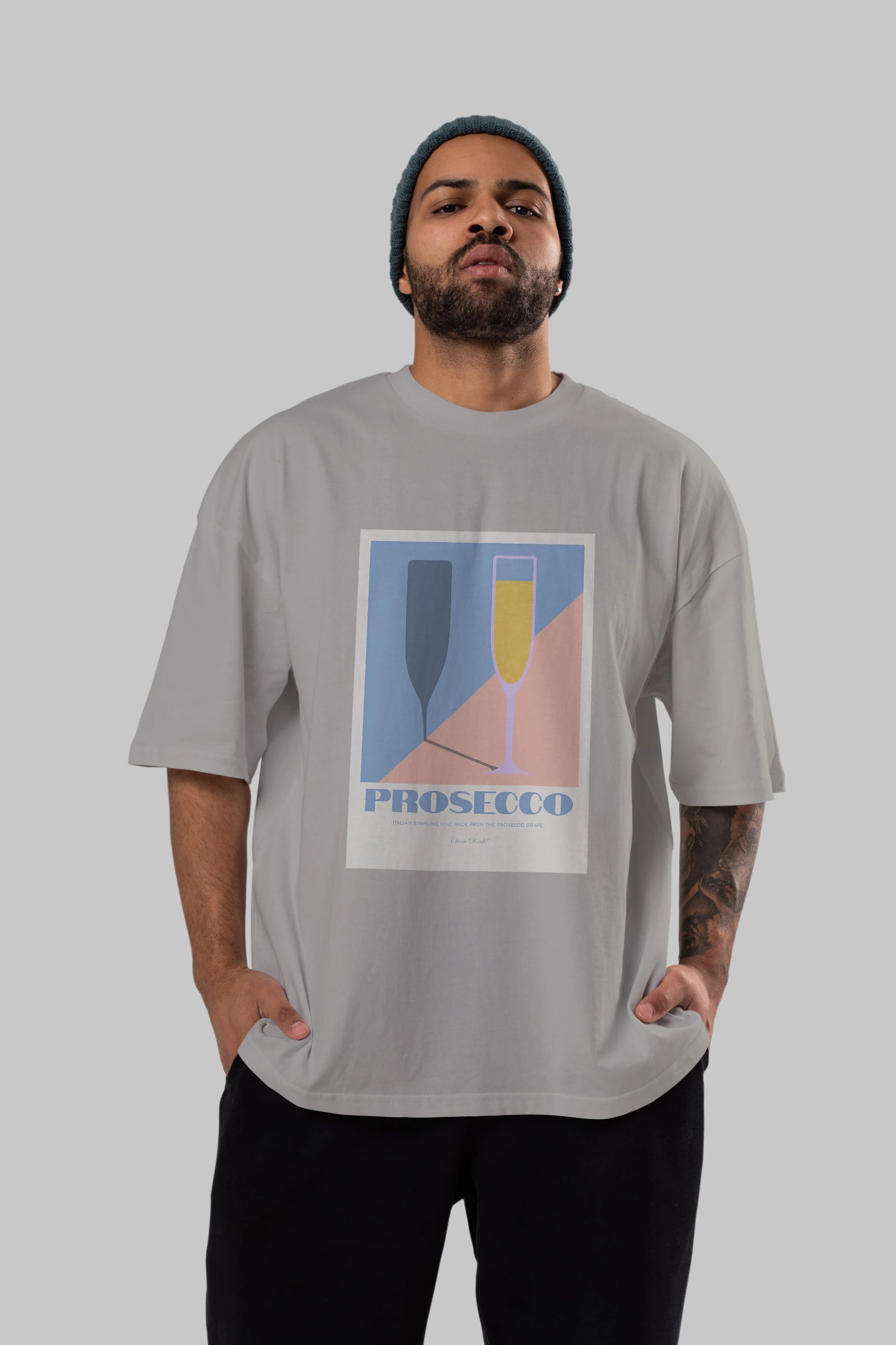 Prosecco Ön Baskılı Oversize t-shirt Erkek Kadın Unisex %100 Pamuk Bisiklet Yaka tişort