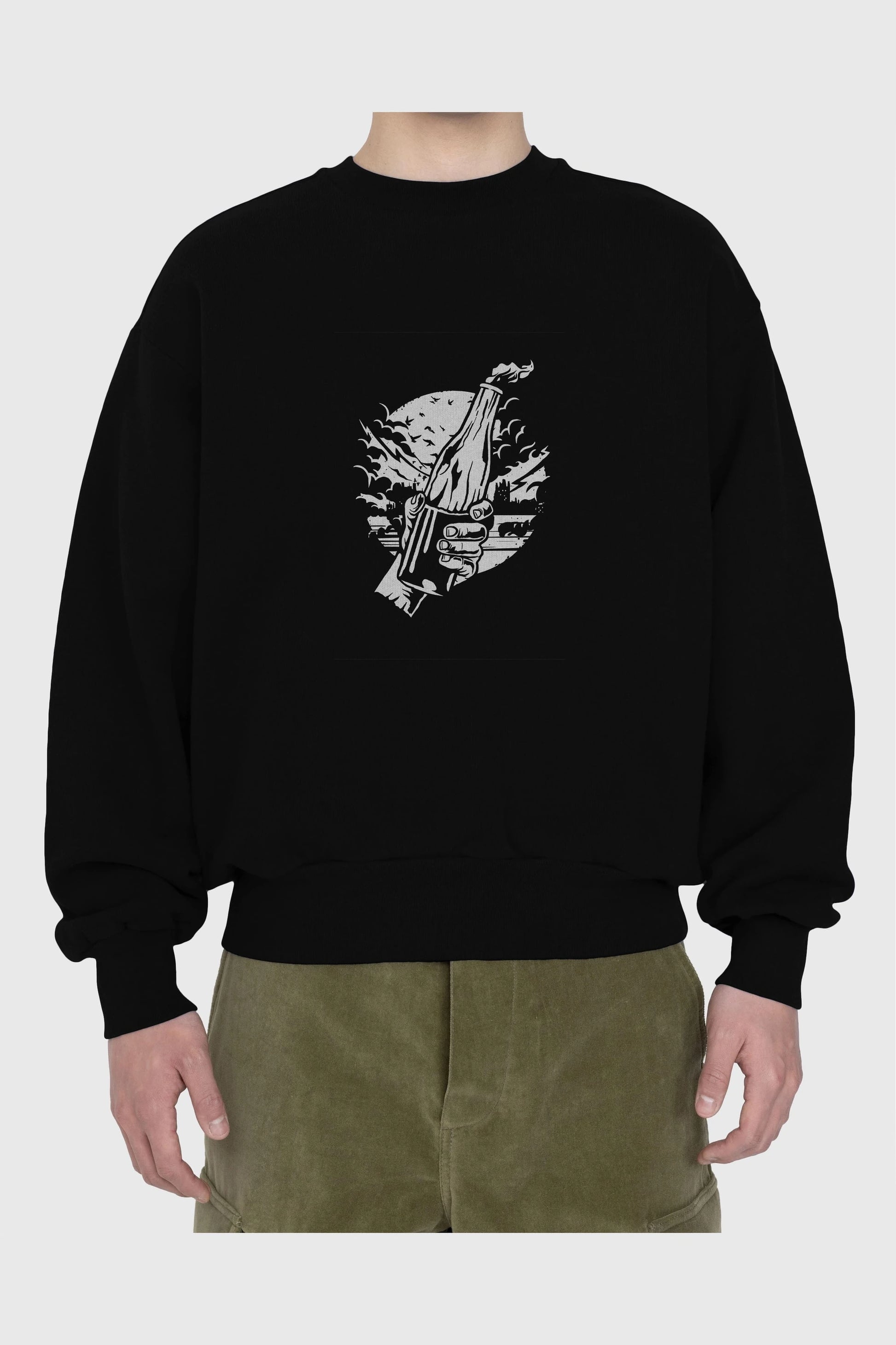 Molotov Cocktail Ön Baskılı Oversize Sweatshirt Erkek Kadın Unisex