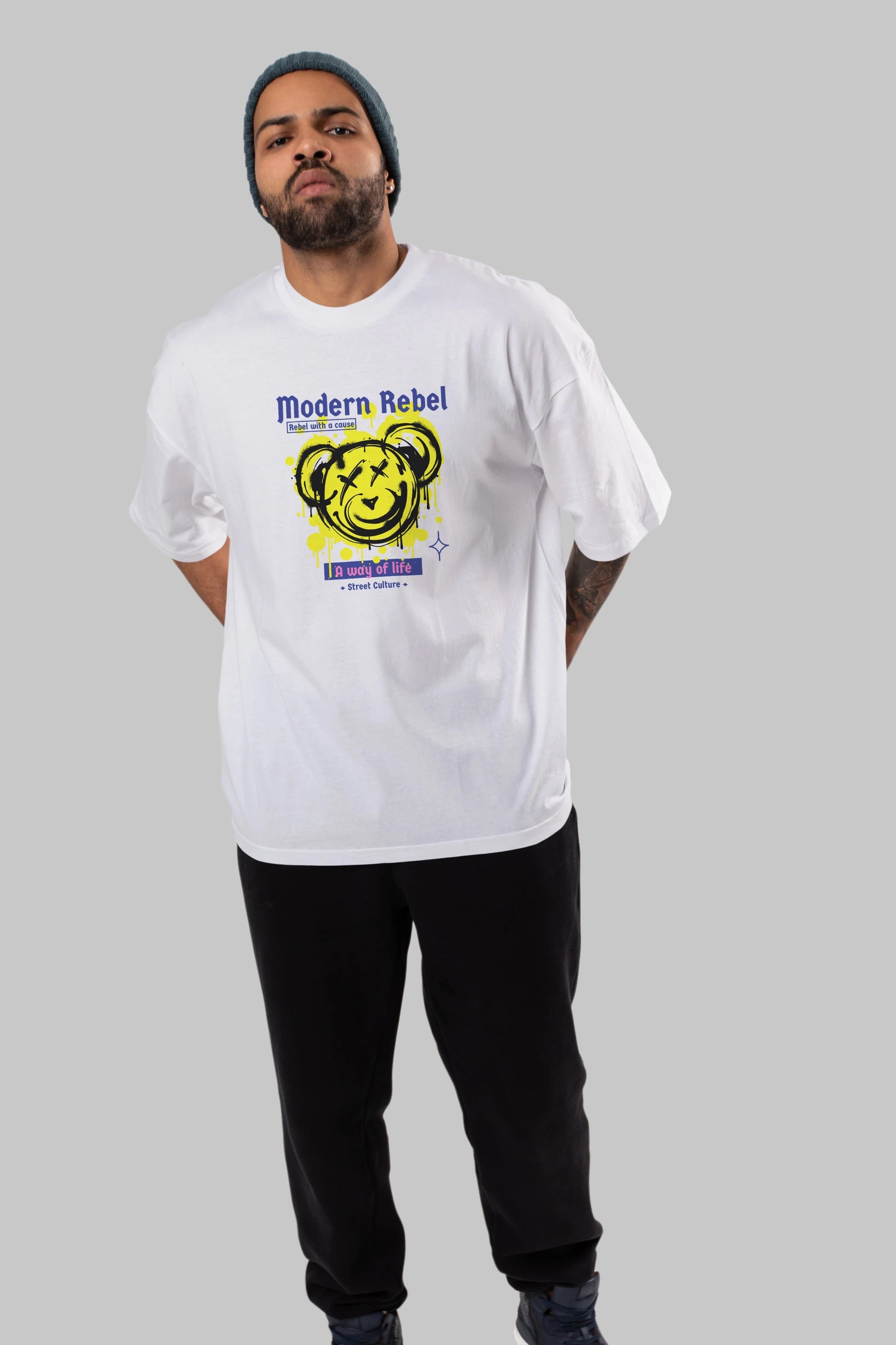 Modern Rebel Bear Ön Baskılı Oversize t-shirt Erkek Kadın Unisex