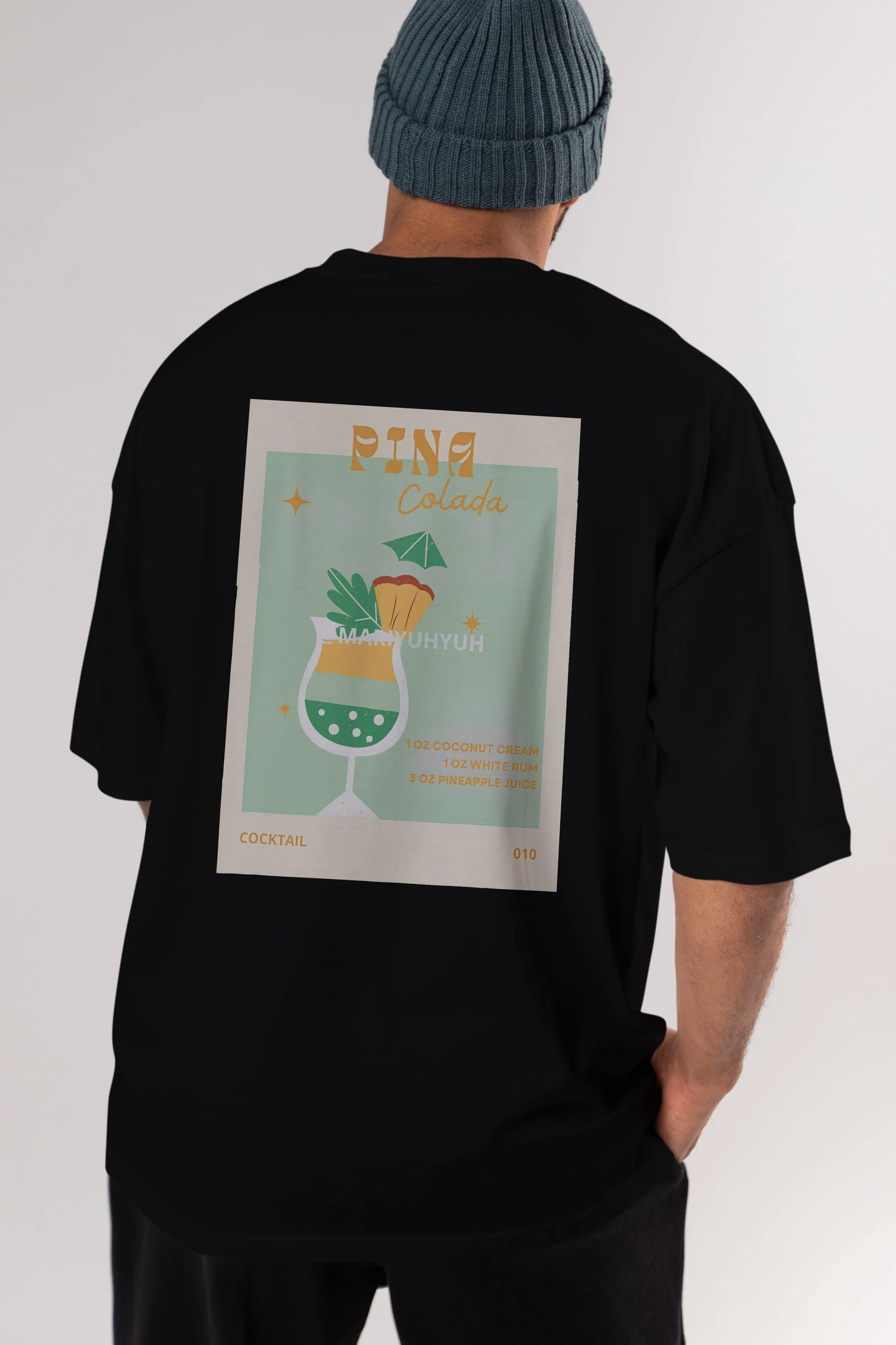 Pina Colada Arka Baskılı Oversize t-shirt Erkek Kadın Unisex %100 Pamuk Bisiklet Yaka tişort