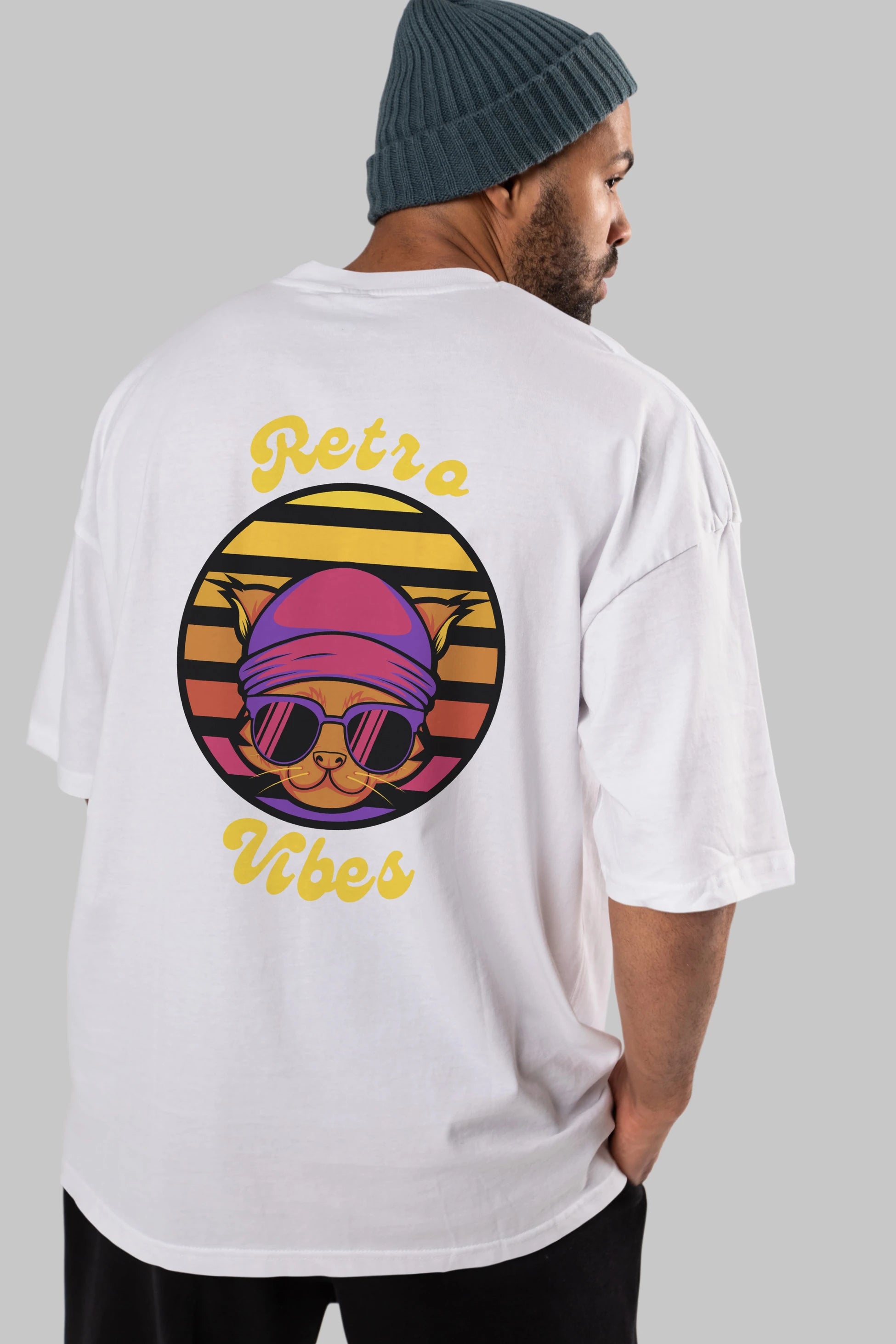 Cat Retro Vibes Arka Baskılı Oversize t-shirt Erkek Kadın Unisex