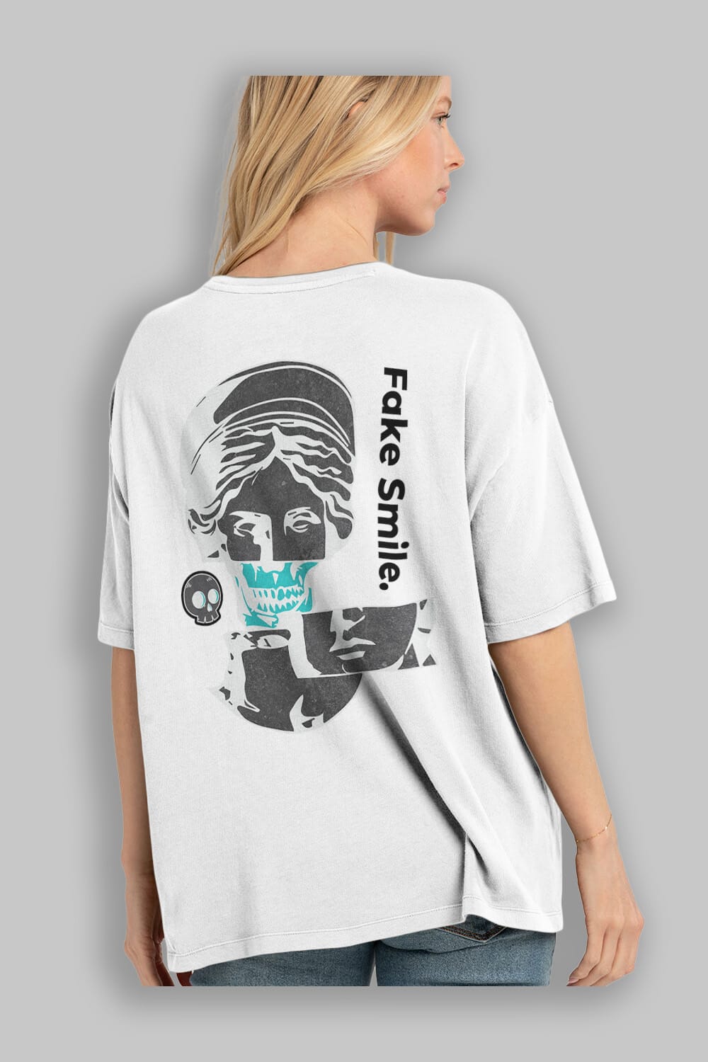 Fake Smile Yazılı Arka Baskılı Oversize t-shirt Erkek Kadın Unisex