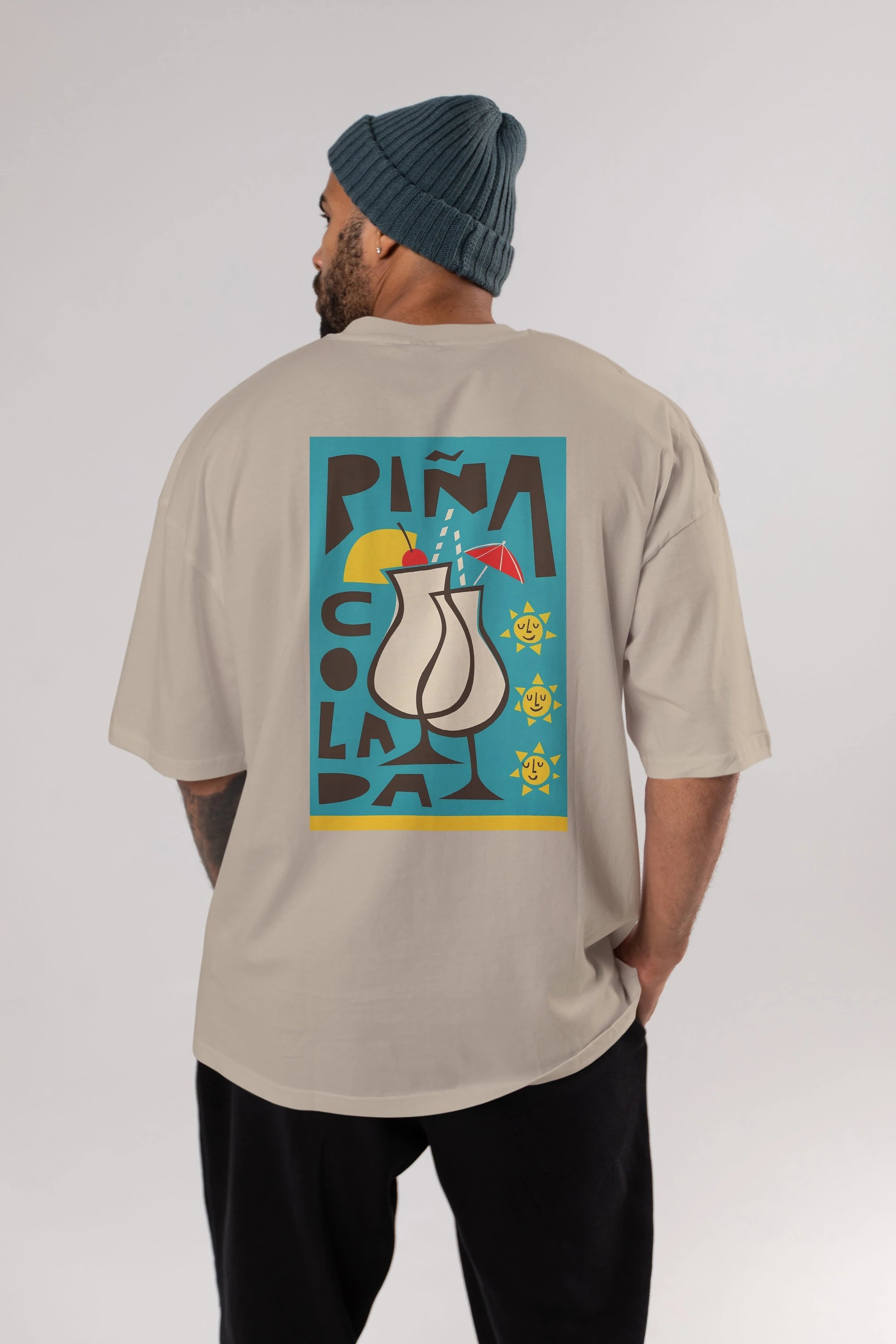 Pina Colada 4 Arka Baskılı Oversize t-shirt Erkek Kadın Unisex %100 Pamuk Bisiklet Yaka tişort